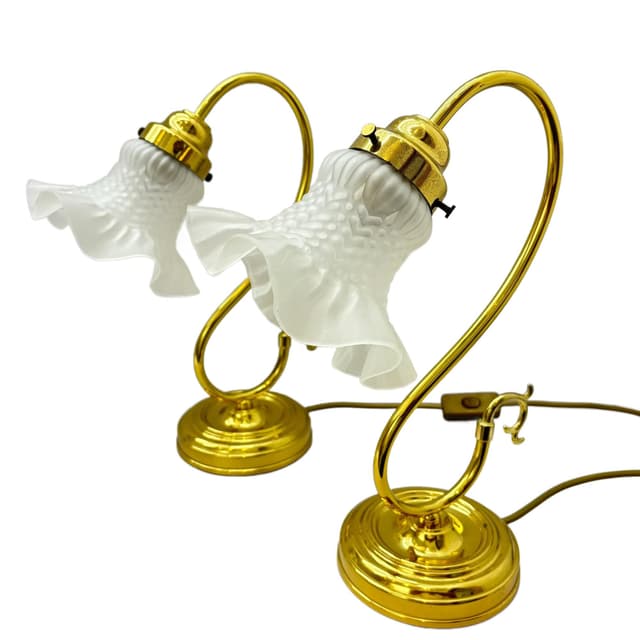 Pair of bedside lamps, golden, glass, brass, Germany, 1970s. - DIMENSION