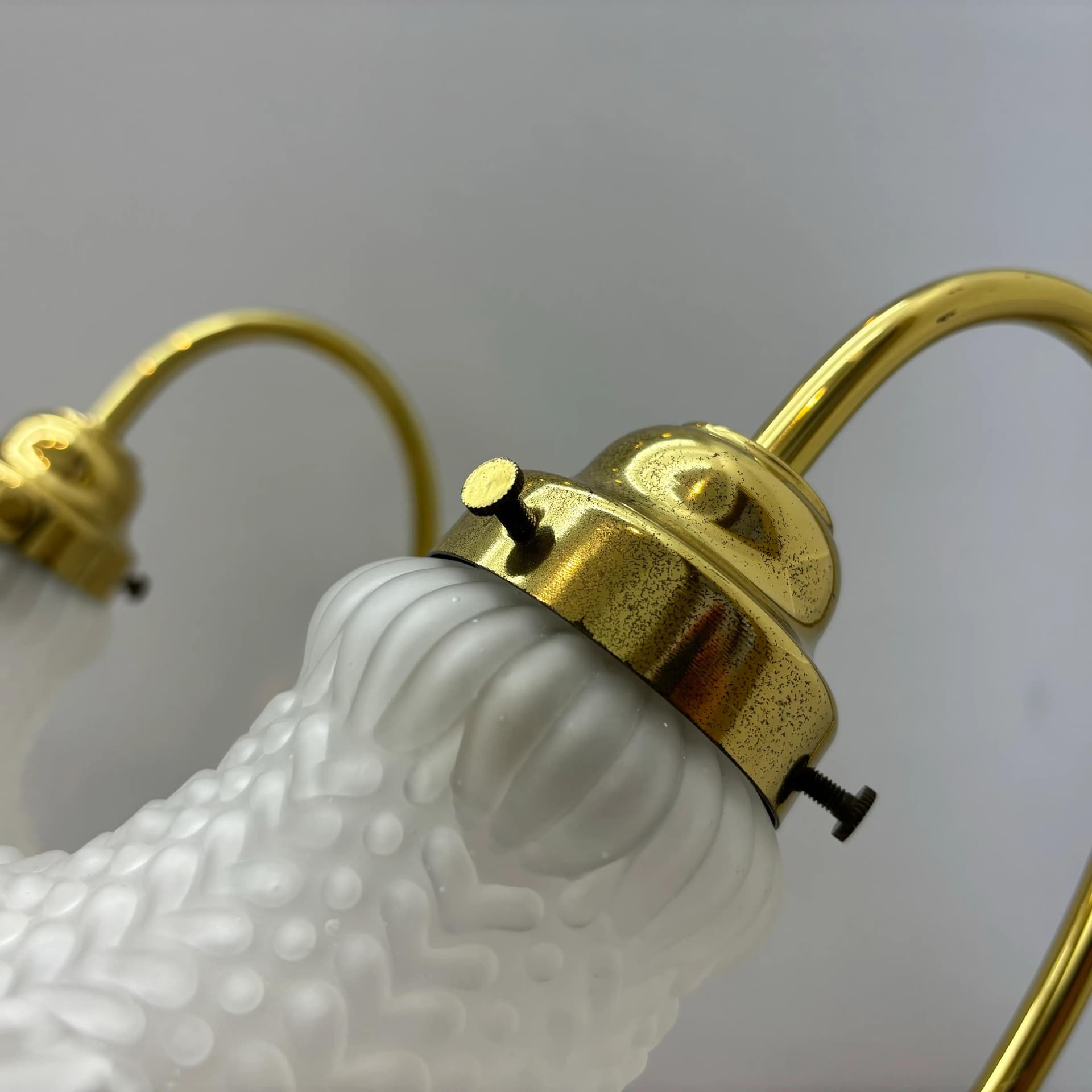 Pair of bedside lamps, golden, glass, brass, Germany, 1970s. - 33963