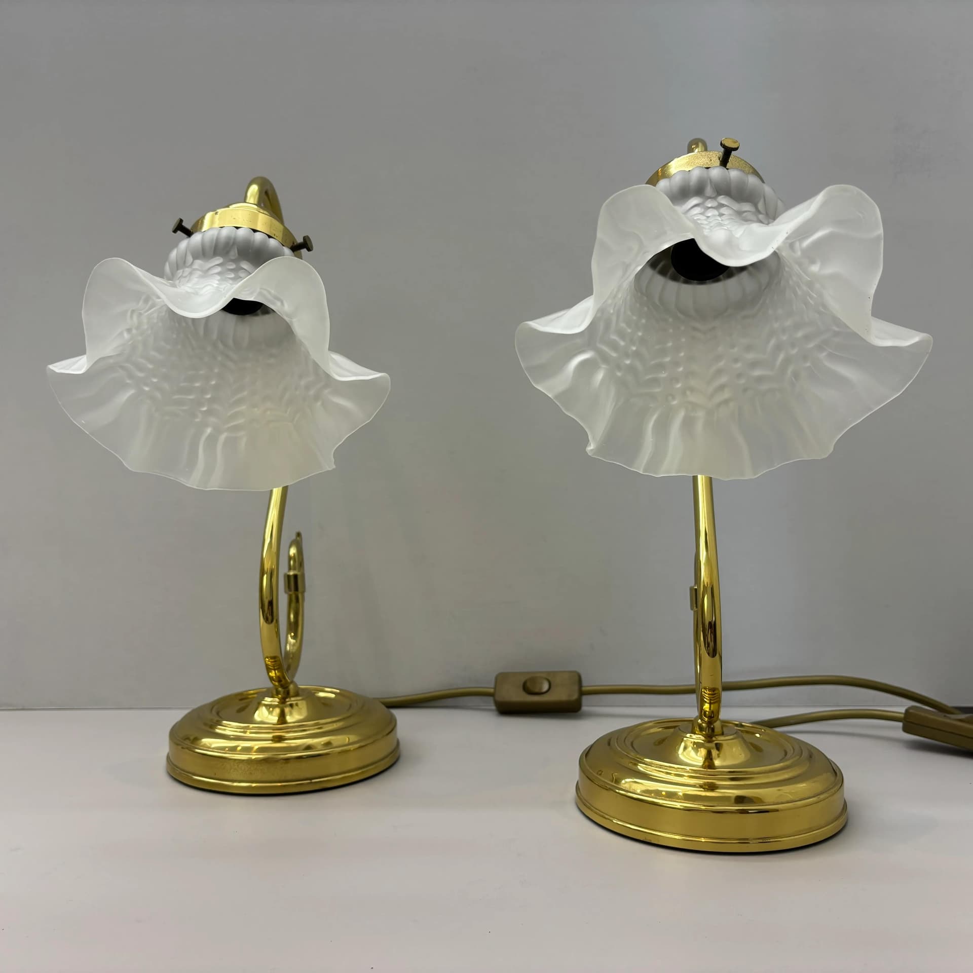 Pair of bedside lamps, golden, glass, brass, Germany, 1970s. - 33960
