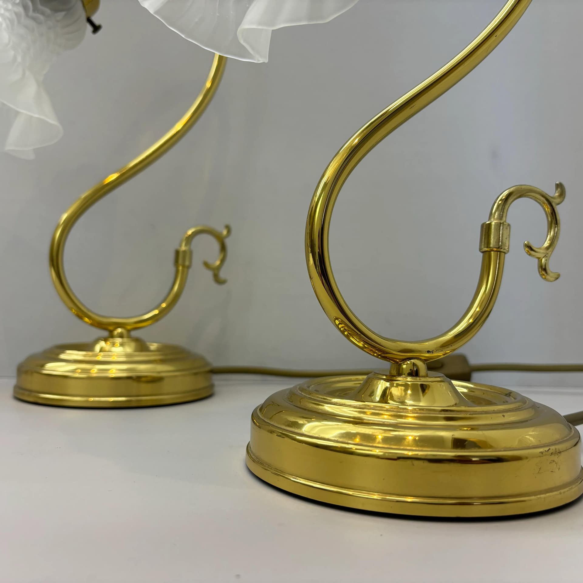 Pair of bedside lamps, golden, glass, brass, Germany, 1970s. - 33962