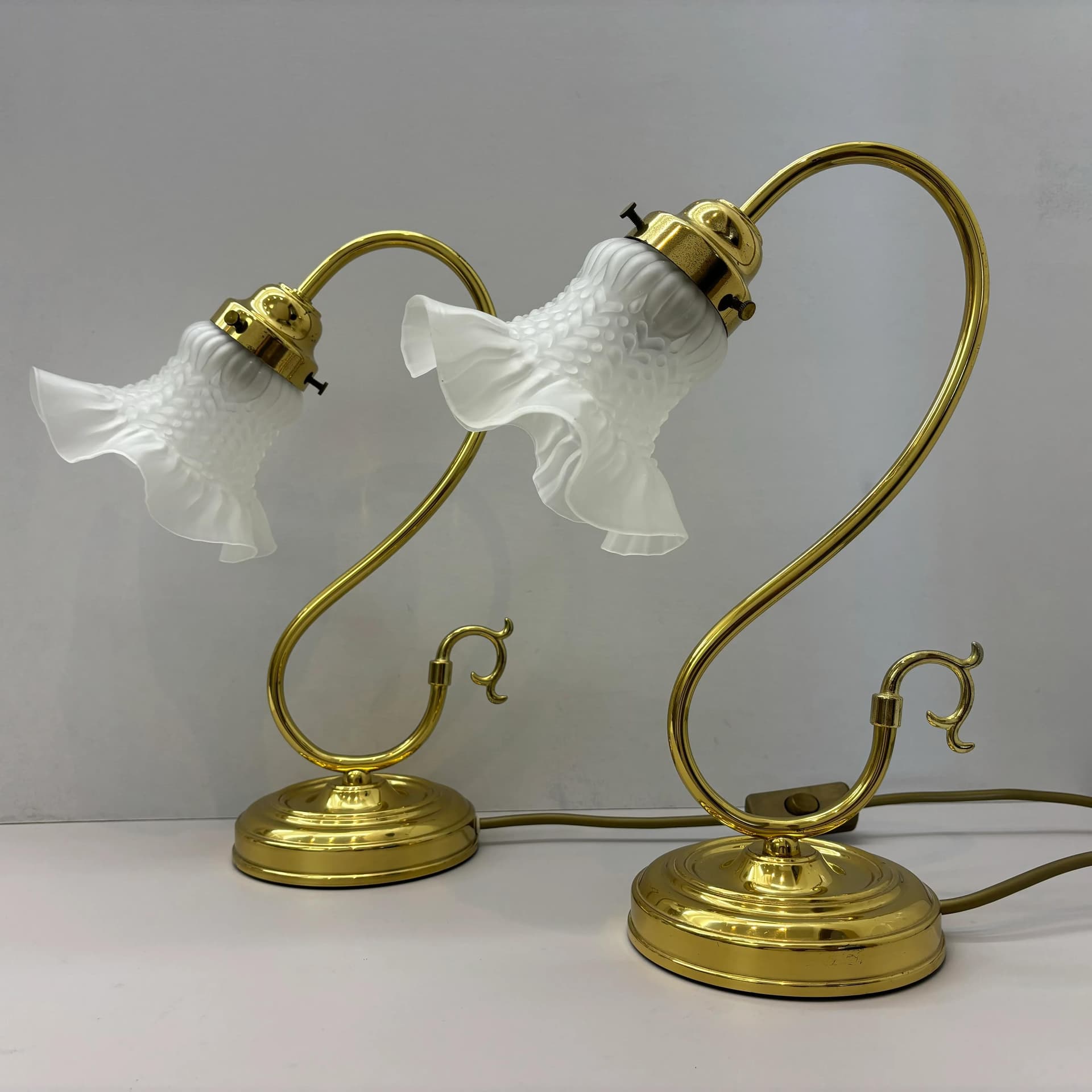 Pair of bedside lamps, golden, glass, brass, Germany, 1970s. - 33961