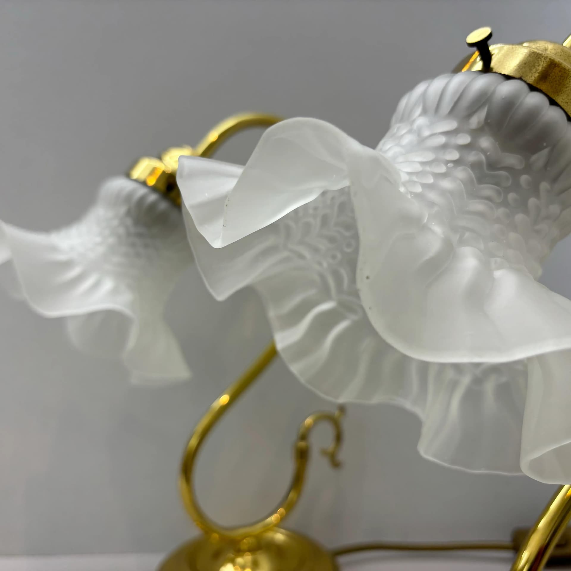 Pair of bedside lamps, golden, glass, brass, Germany, 1970s. - 33964