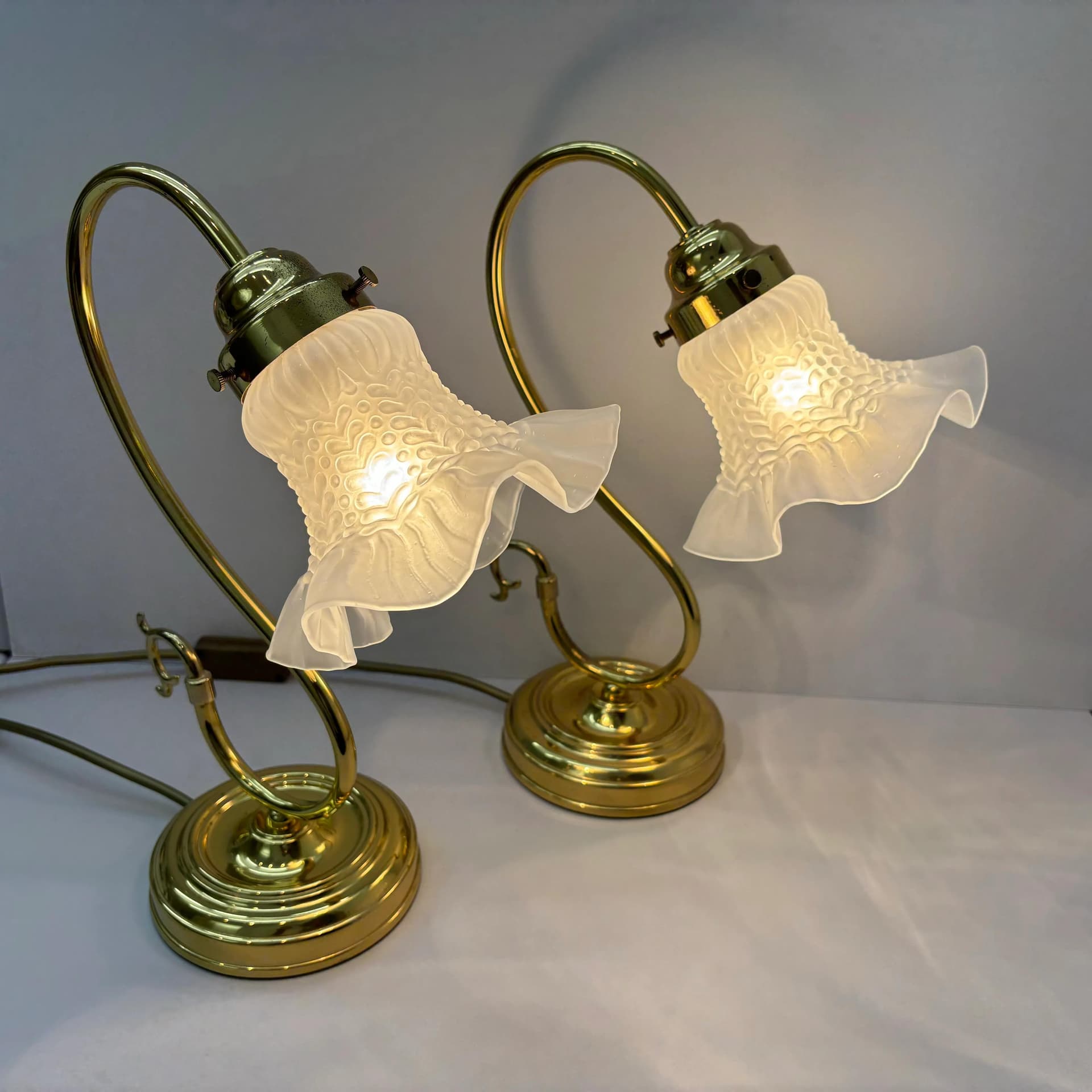 Pair of bedside lamps, golden, glass, brass, Germany, 1970s. - 33956