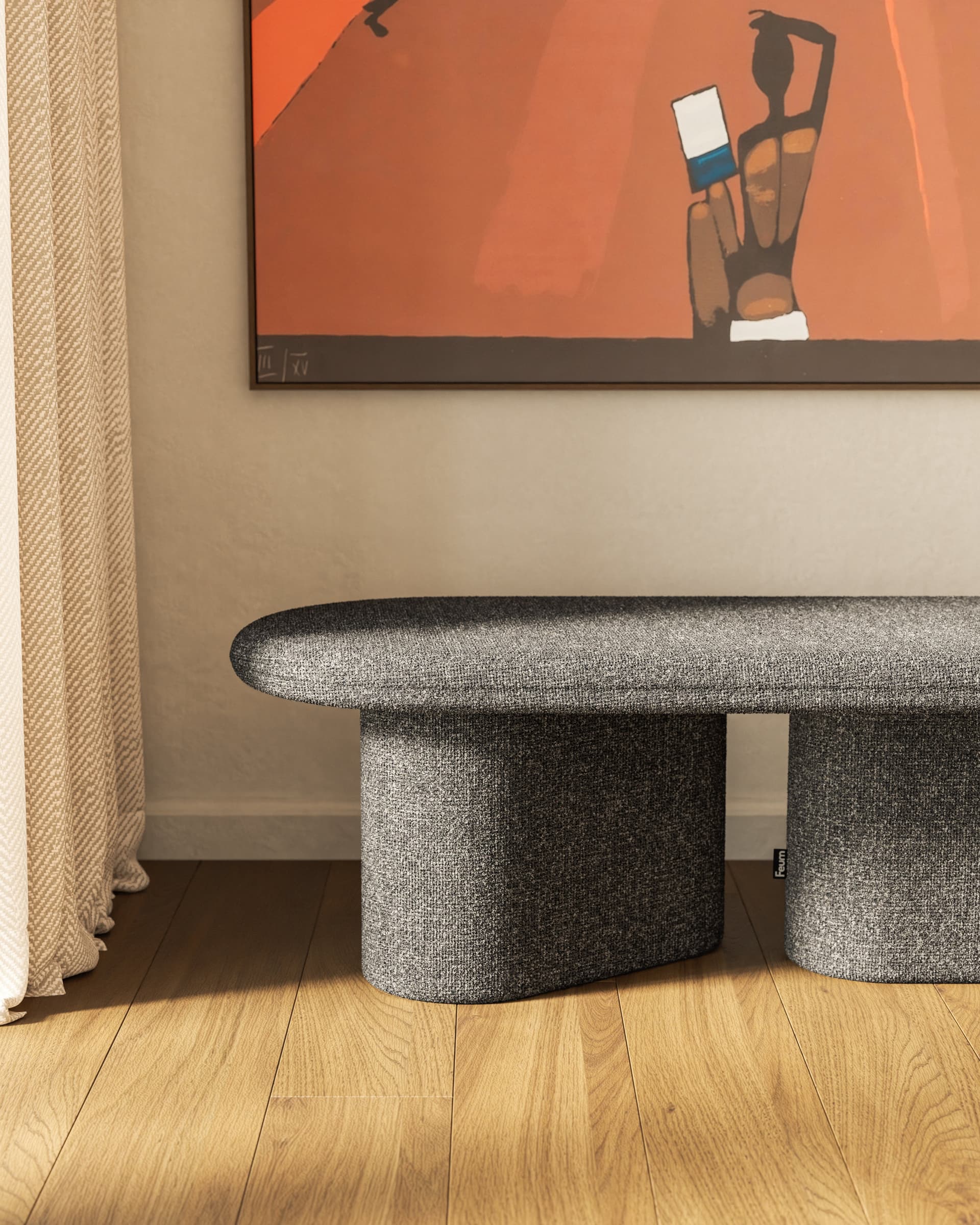 Ovo upholstered bench 125x50x40 cm anthracite, by Feum Studio, FEUM - 33903