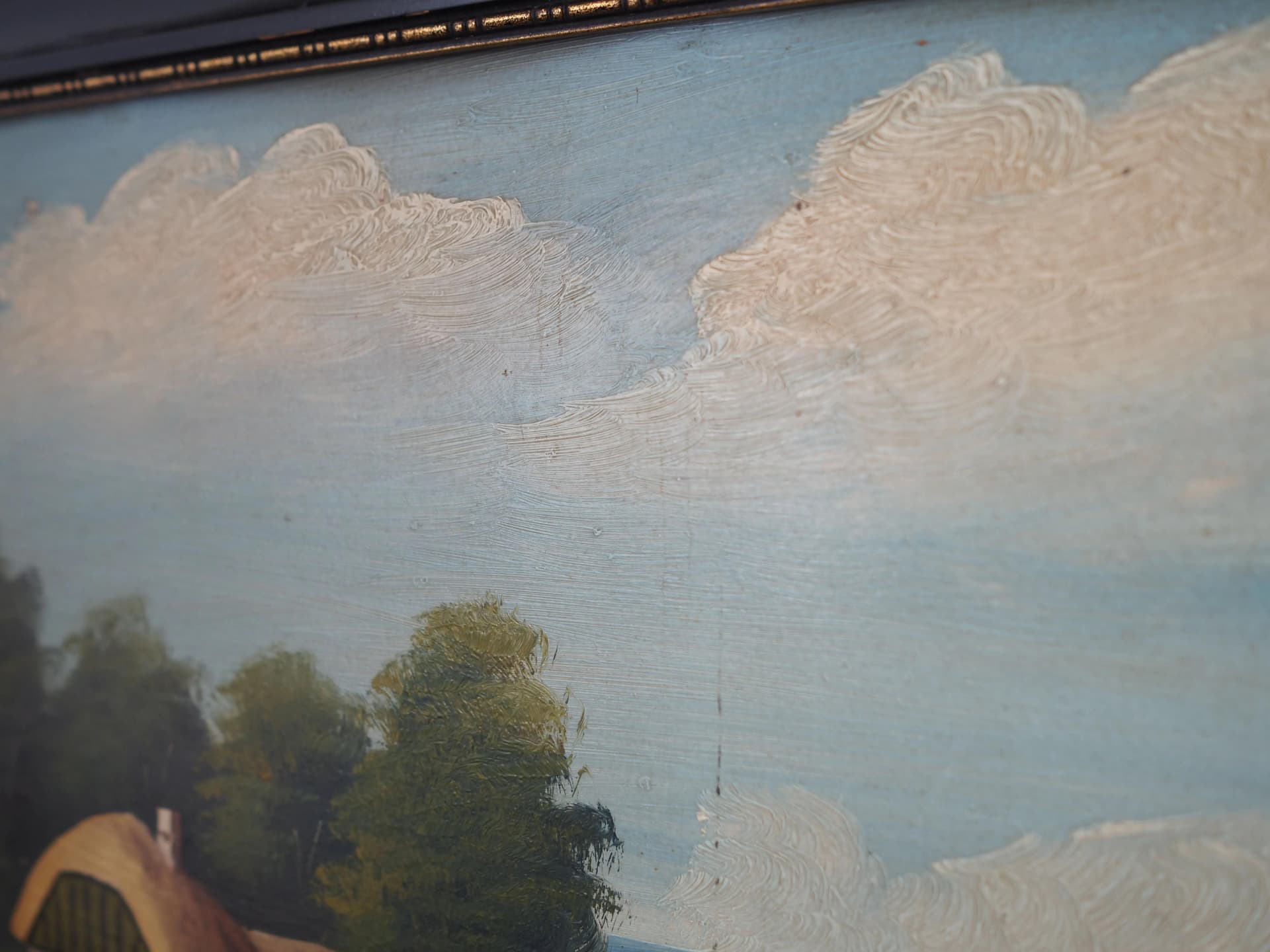 Obraz skandynawski, multikolor, olej na desce, drewno, Polska, lata 70. - 34101