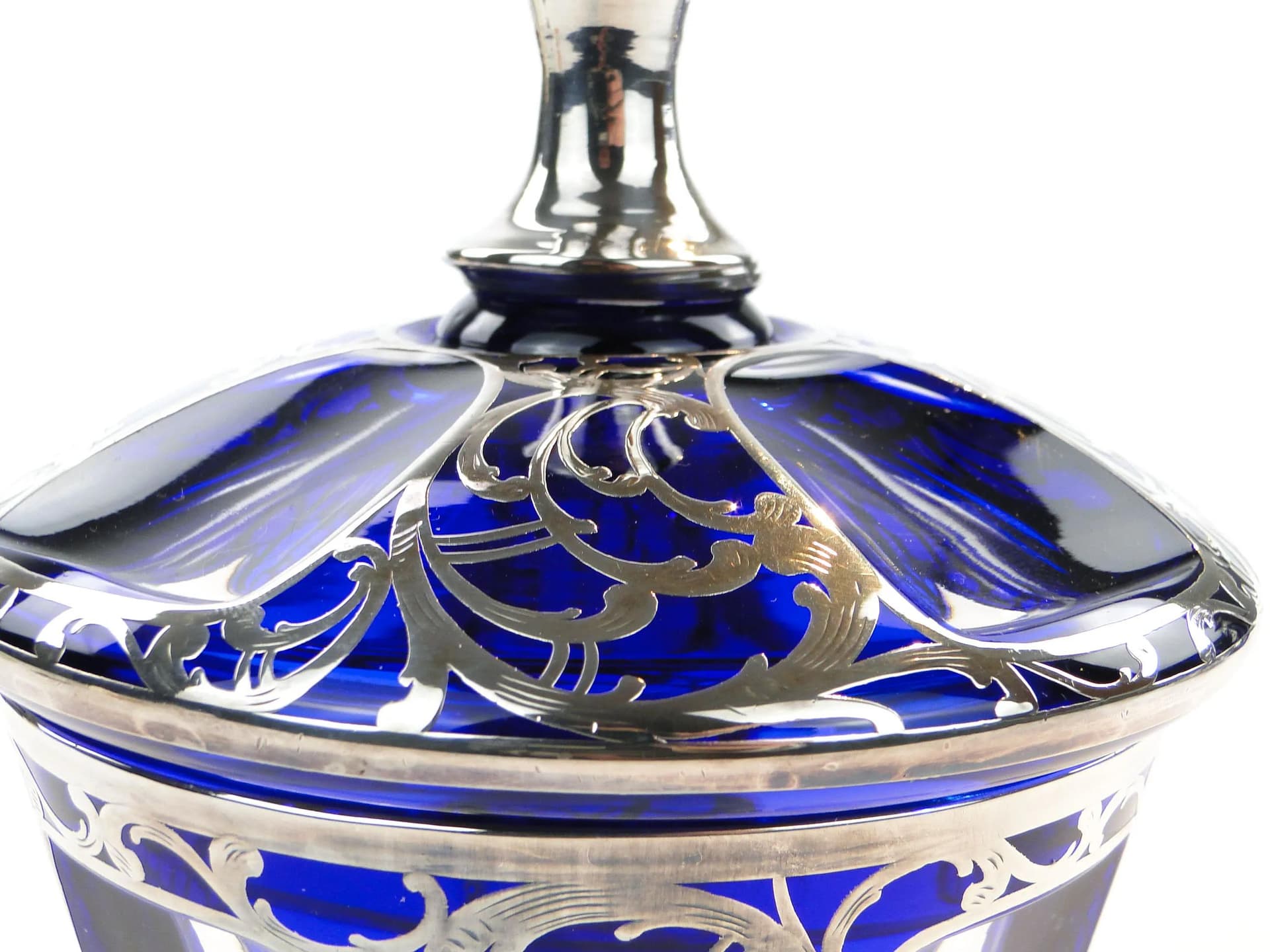 Bonbonniere, indigo glass, silver, by S. Haertl, Poland, 1940s - 34001