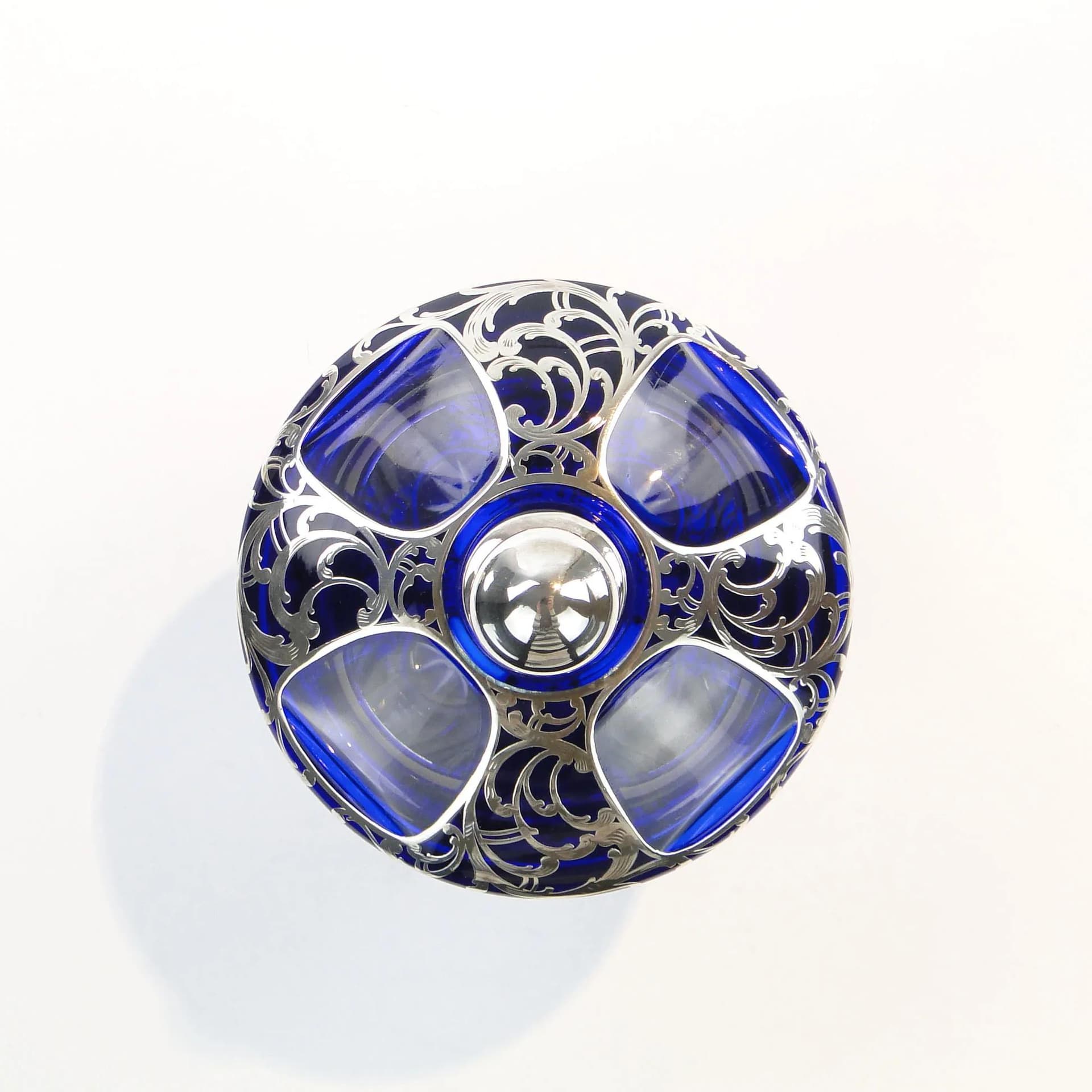 Bonbonniere, indigo glass, silver, by S. Haertl, Poland, 1940s - 34002