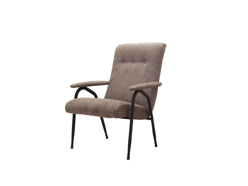 Fotel mid-century modern, tkanina szara, metal czarny, Włochy, lata 70.