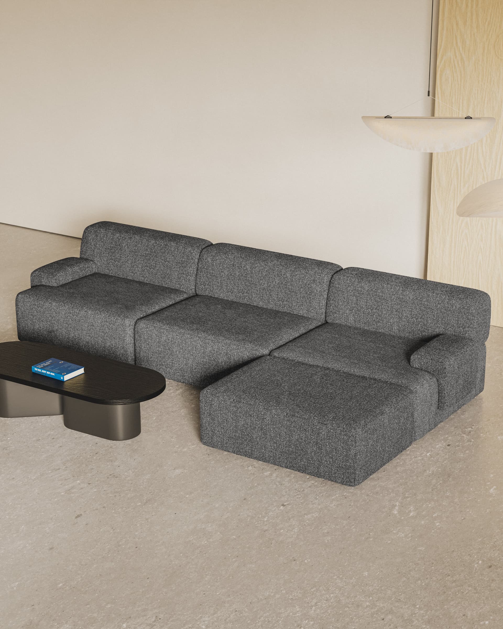Umi modular corner sofa 3-seater 295x95x65 cm grey Stone Black, by Feum Studio, FEUM - 34217
