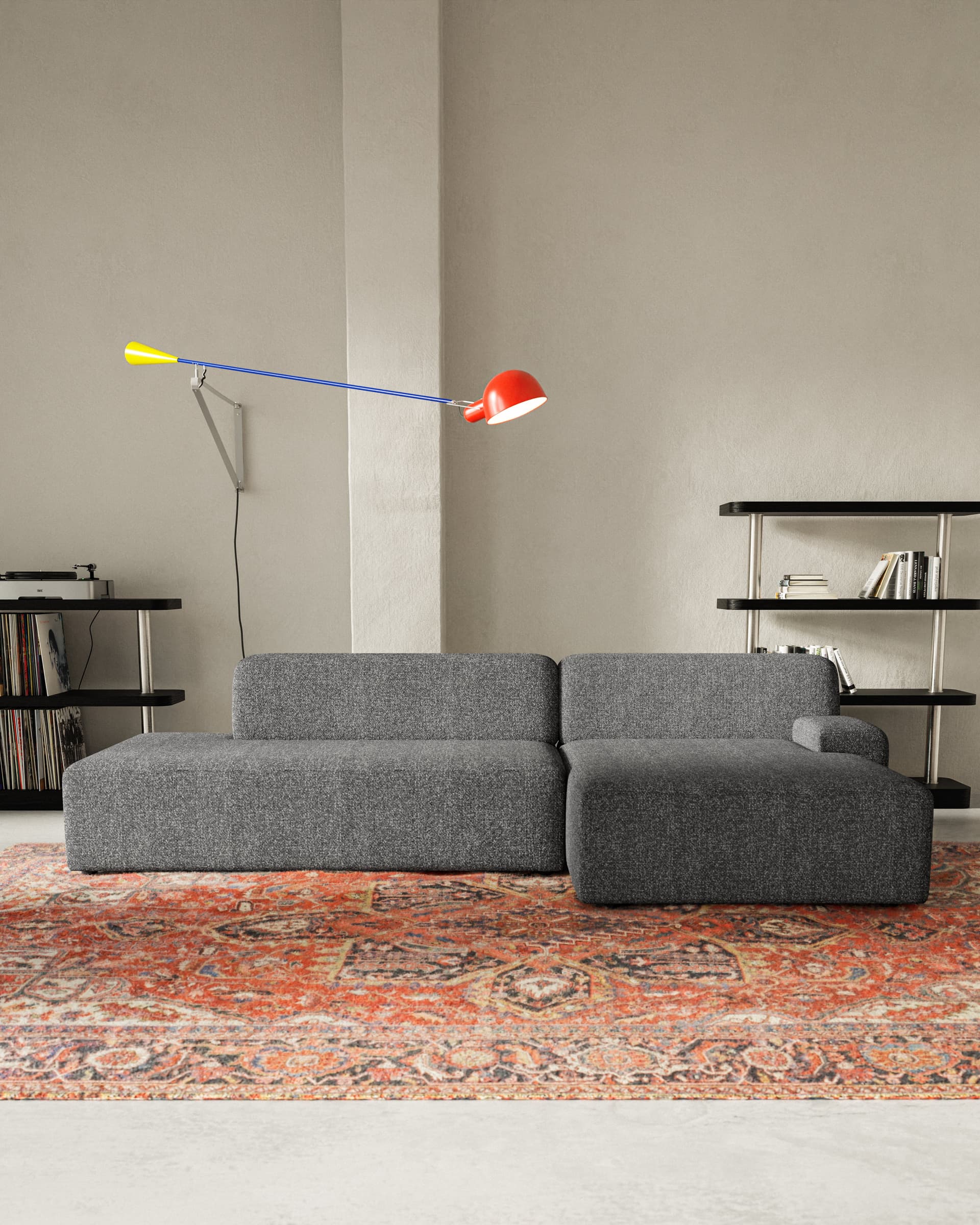 Umi modular sofa 255x140x65 cm anthracite right ottoman, by Feum Studio, FEUM - 34213