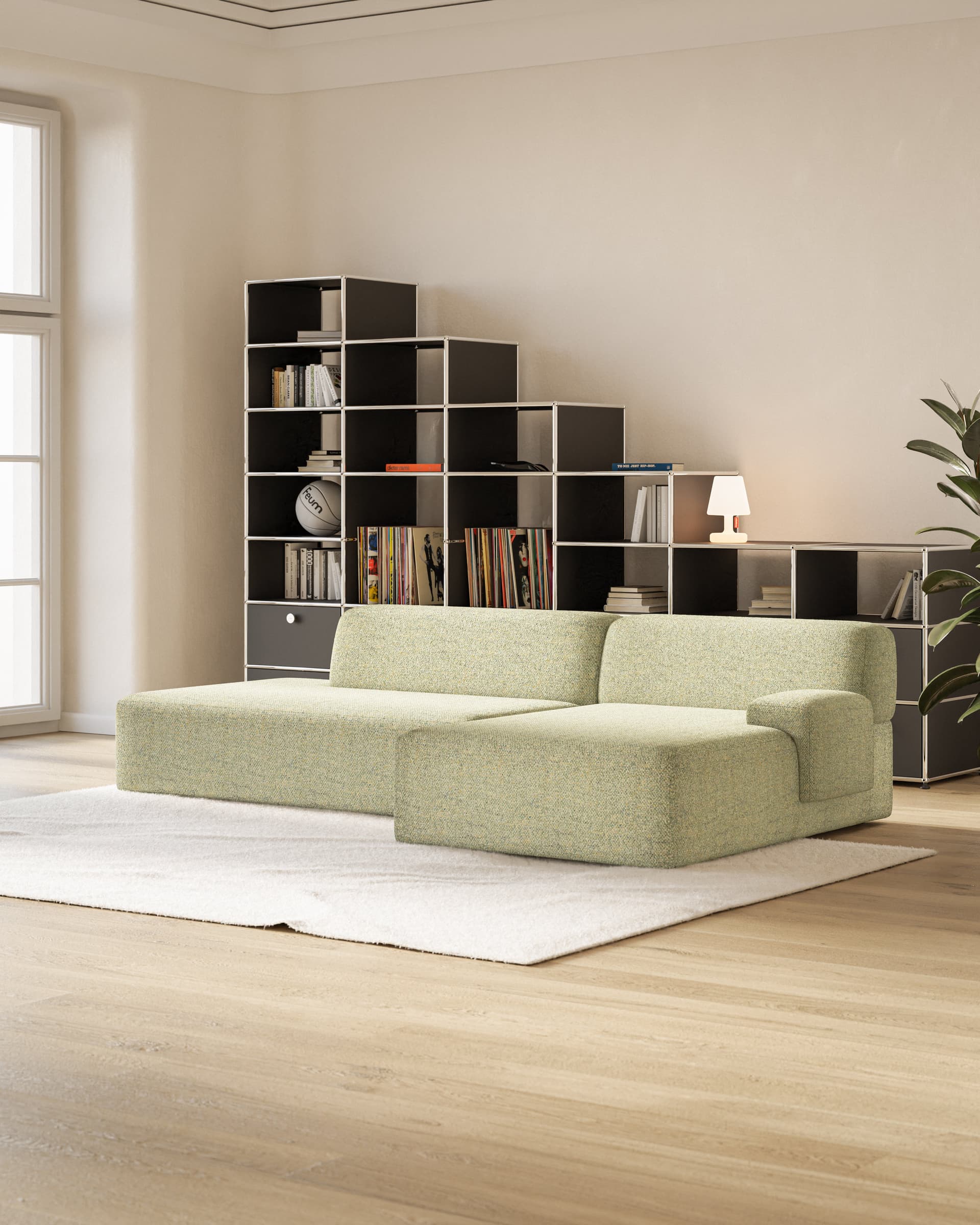 Umi modular sofa ottoman corner right 255x140x65 cm light green, by Feum Studio, FEUM - 34175