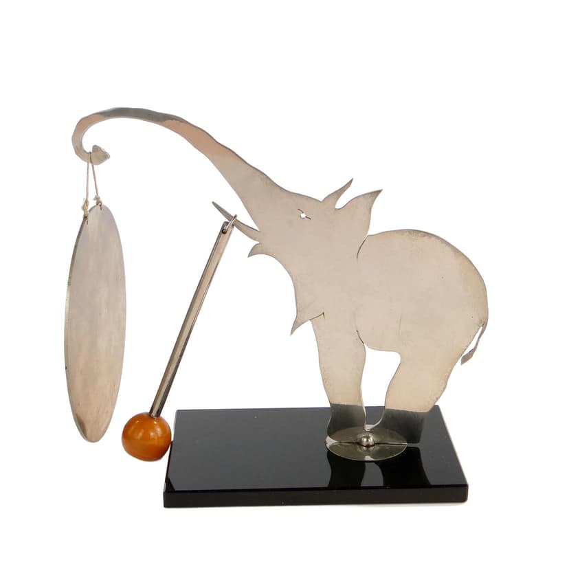 Gong Art déco, srebrny, mosiądz niklowany, bakelit, szkło czarne, Austria, lata 20.