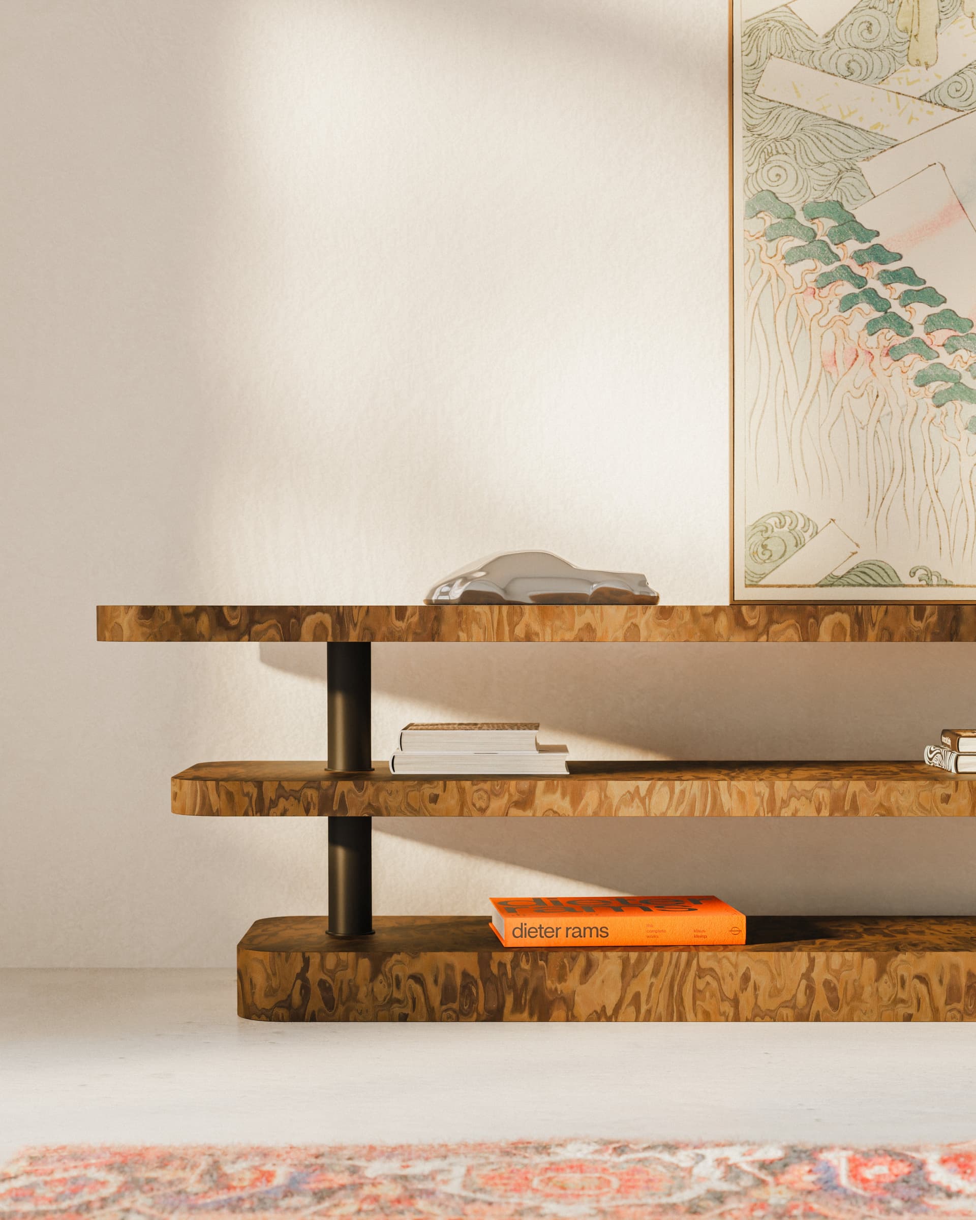 Szafka RTV Rel California Burl brązowy i czarny, Feum - 34386