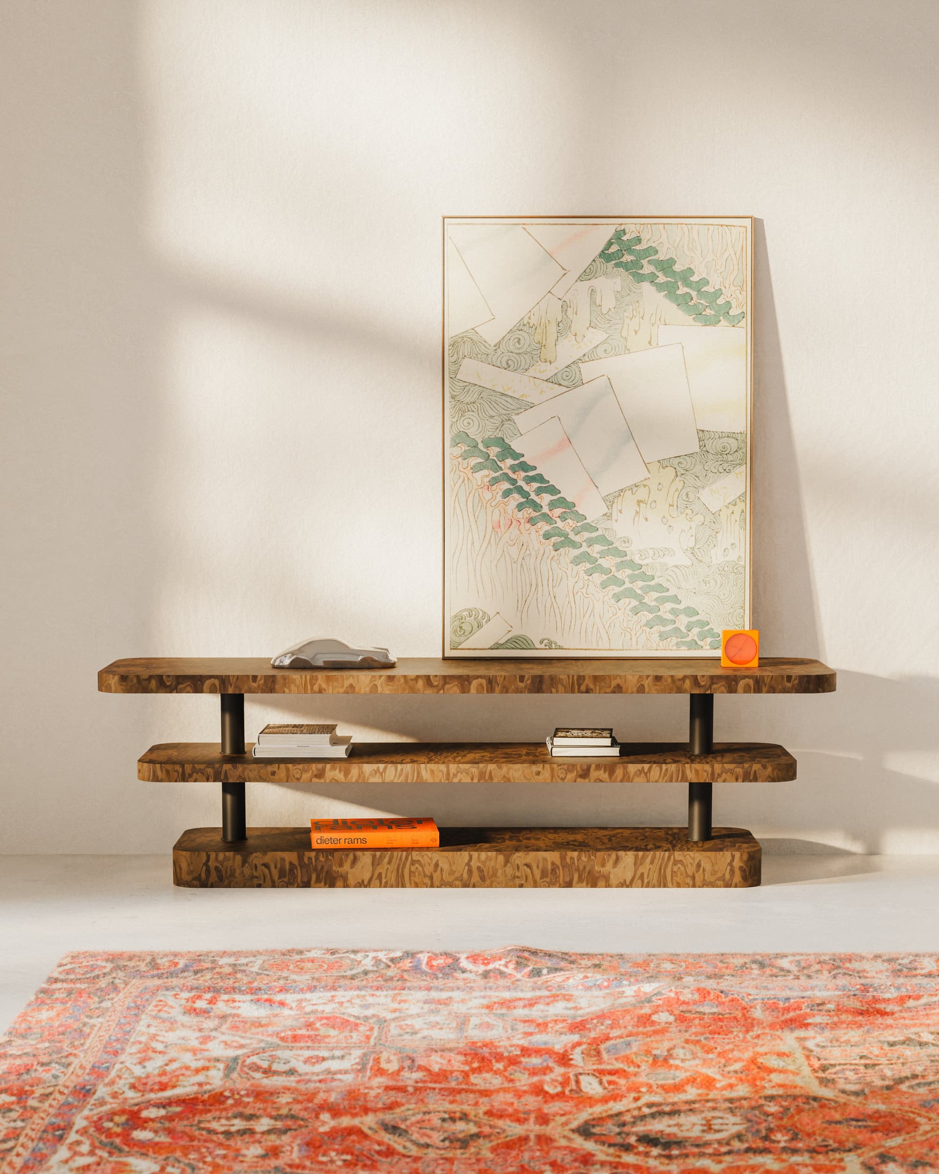 Szafka RTV Rel California Burl brązowy i czarny, Feum - 34388