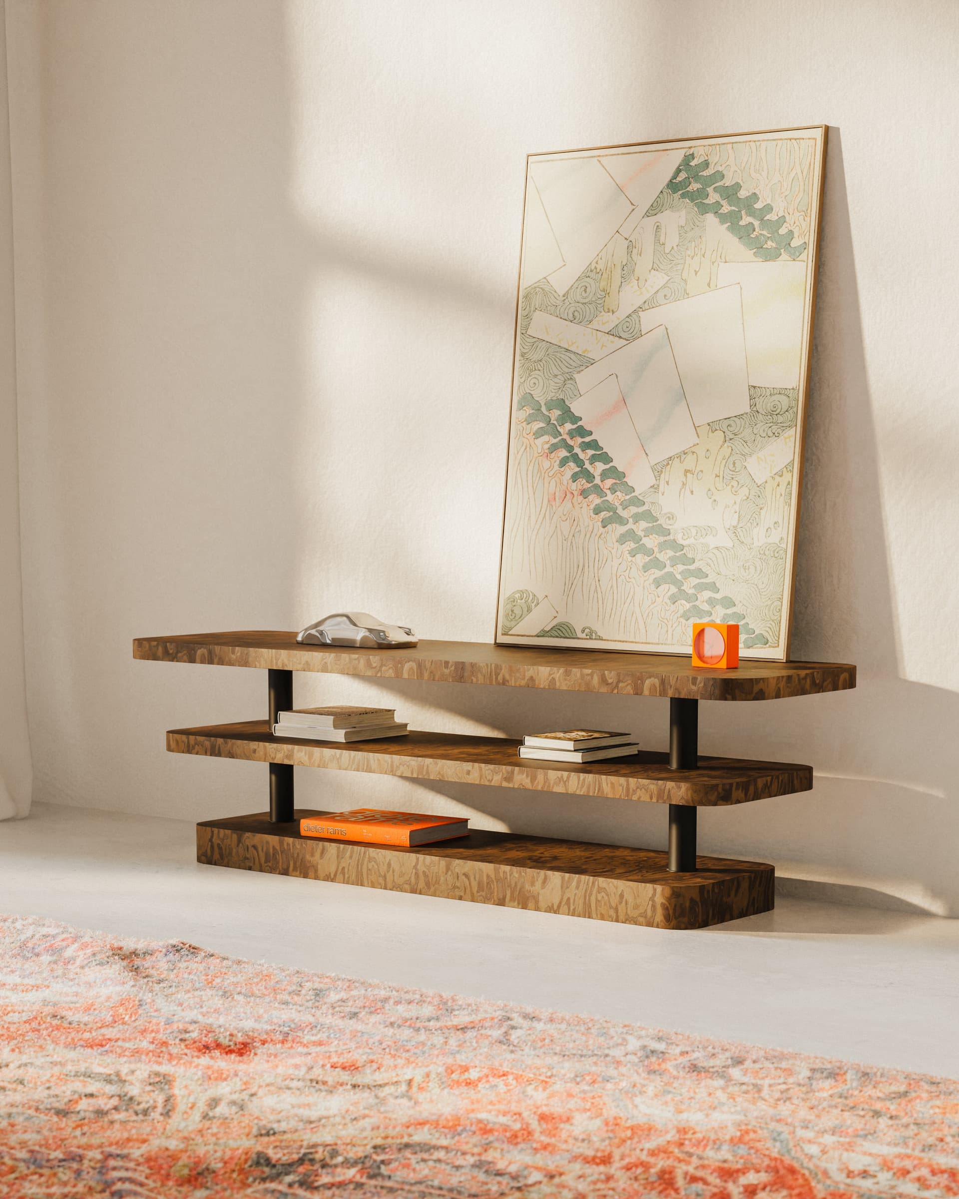 Szafka RTV Rel California Burl brązowy i czarny, Feum - 34385