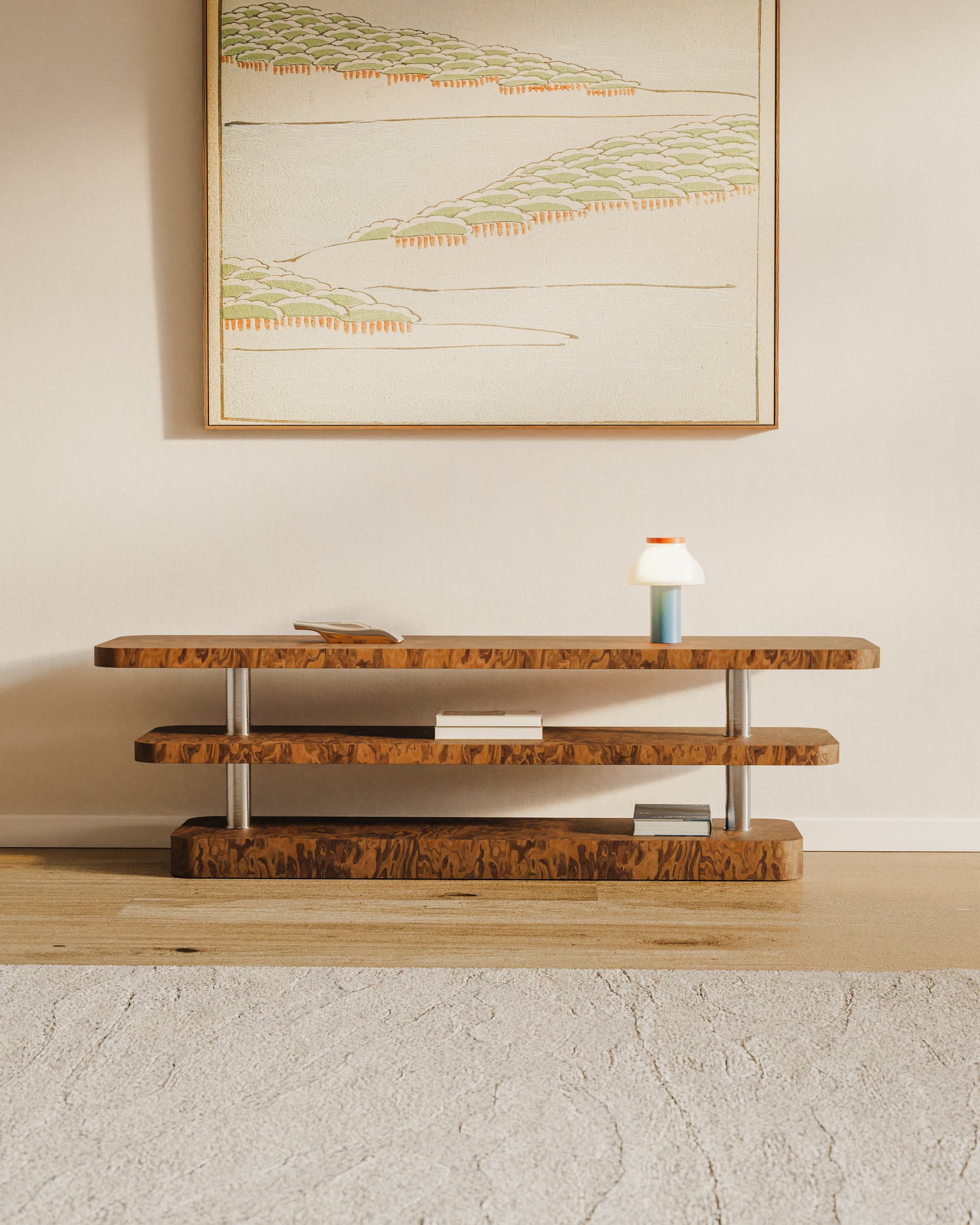 Szafka RTV Rel California Burl brązowy i stal szczotkowana, Feum - 34379