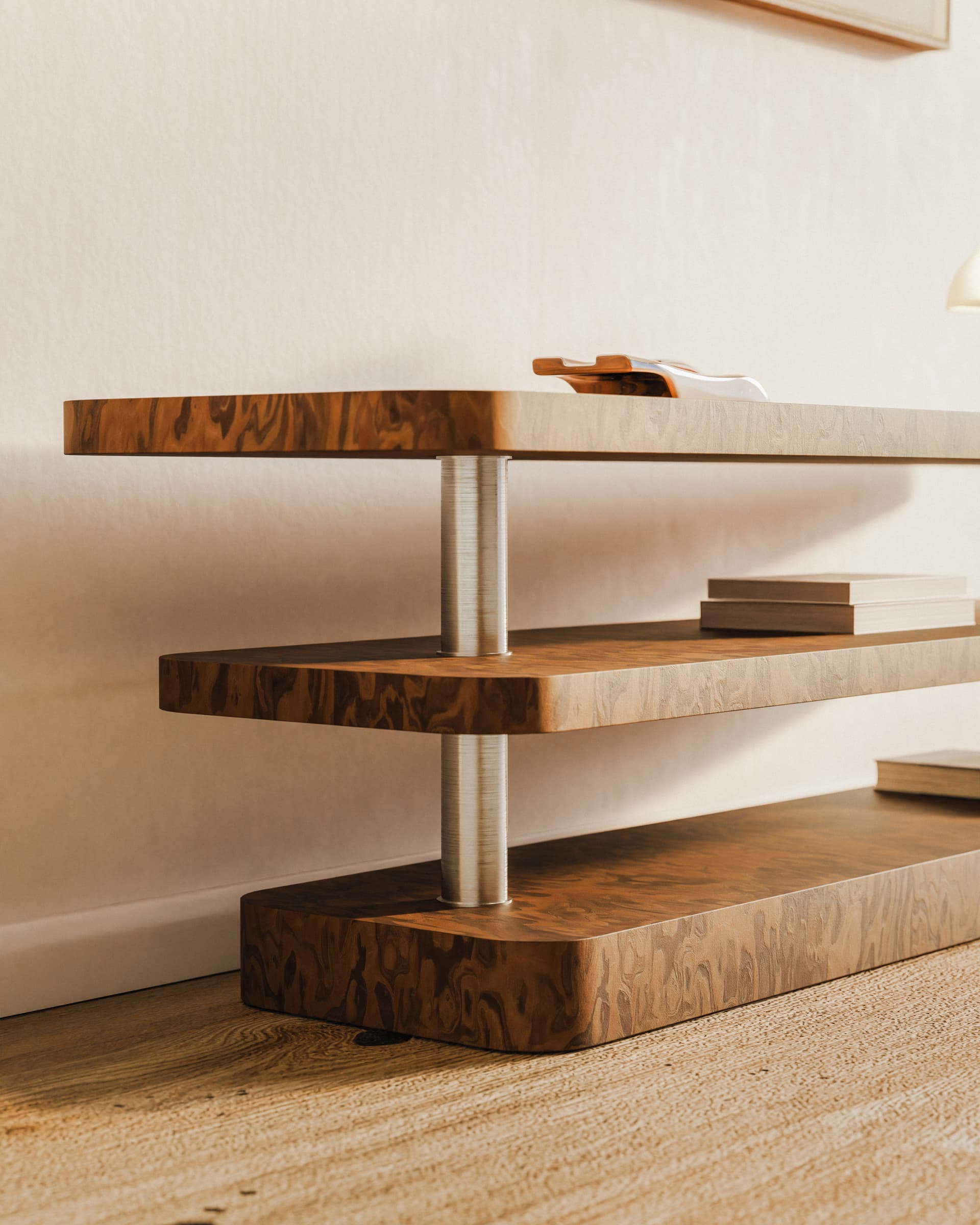 Szafka RTV Rel California Burl brązowy i stal szczotkowana, Feum - 34382