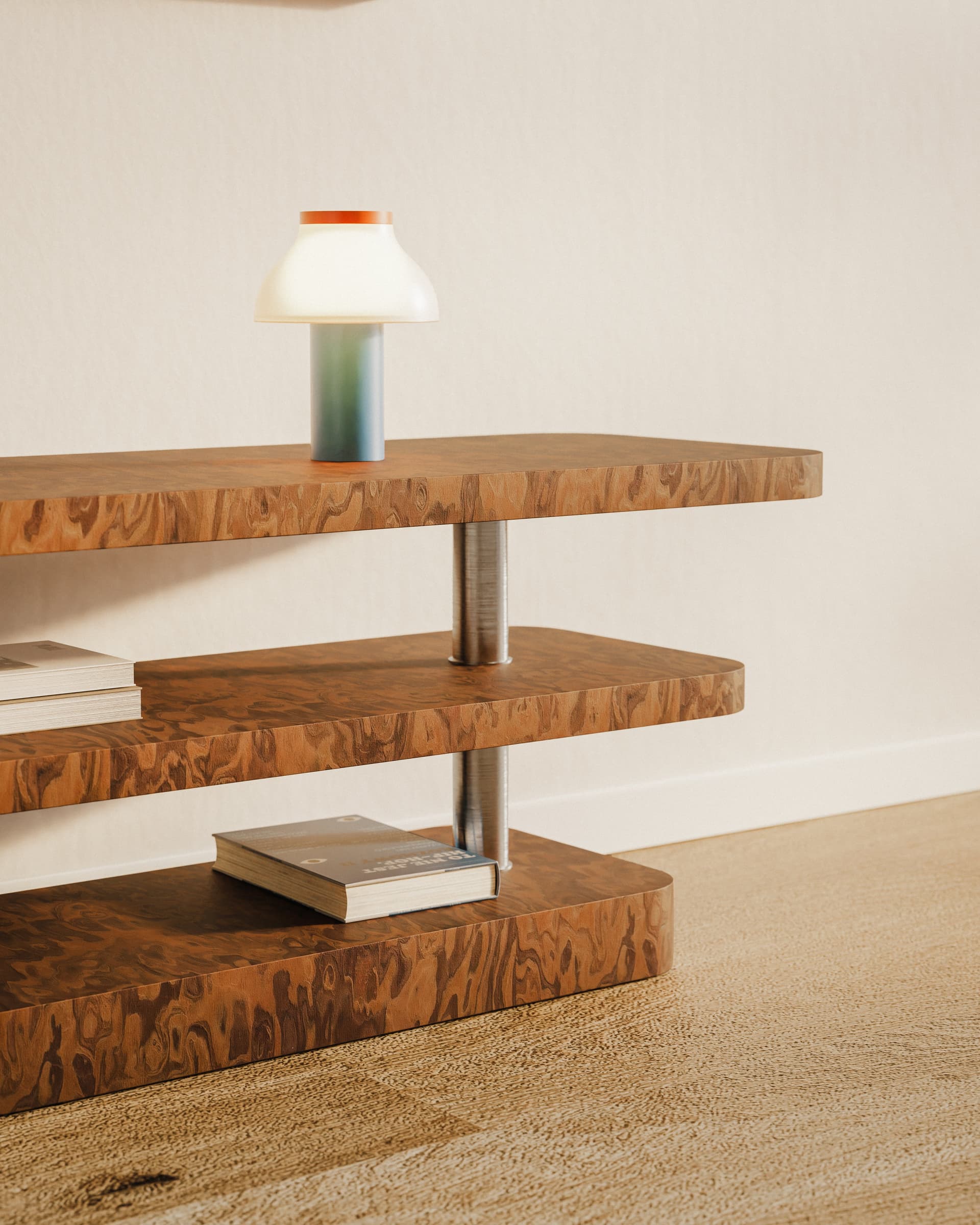 Szafka RTV Rel California Burl brązowy i stal szczotkowana, Feum - 34380