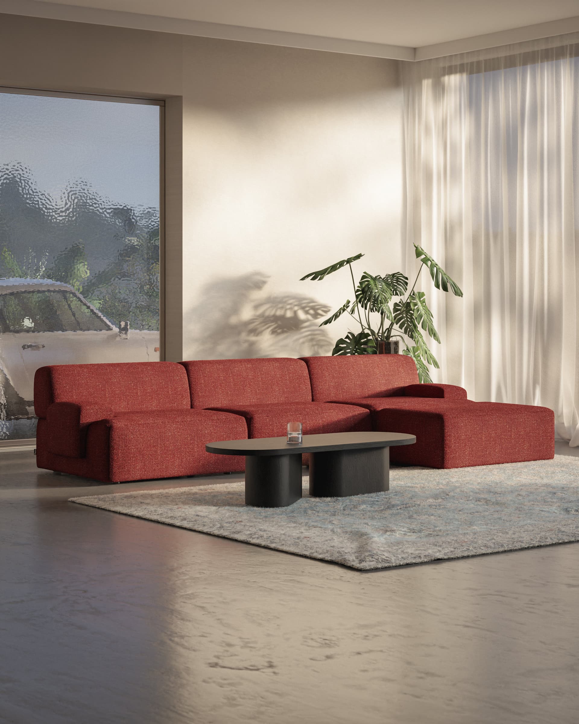 Umi modular corner sofa 295x95x65 cm maroon red 3-seater, by Feum Studio, FEUM - 34373