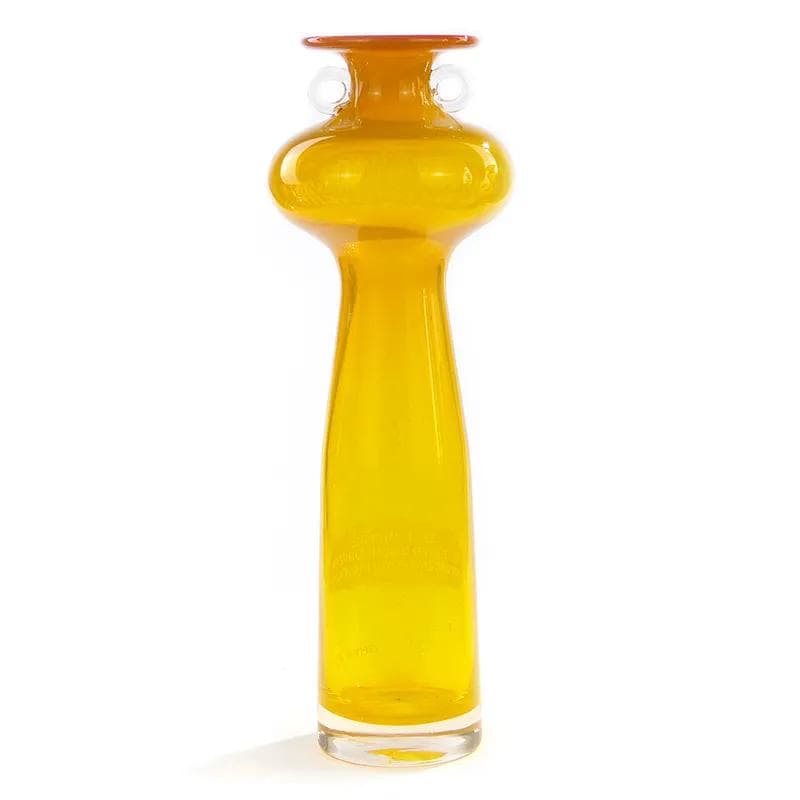 Wazon amfora, żółty, szkło, proj. K. Krawczyk, Polska, lata 70. - 34444