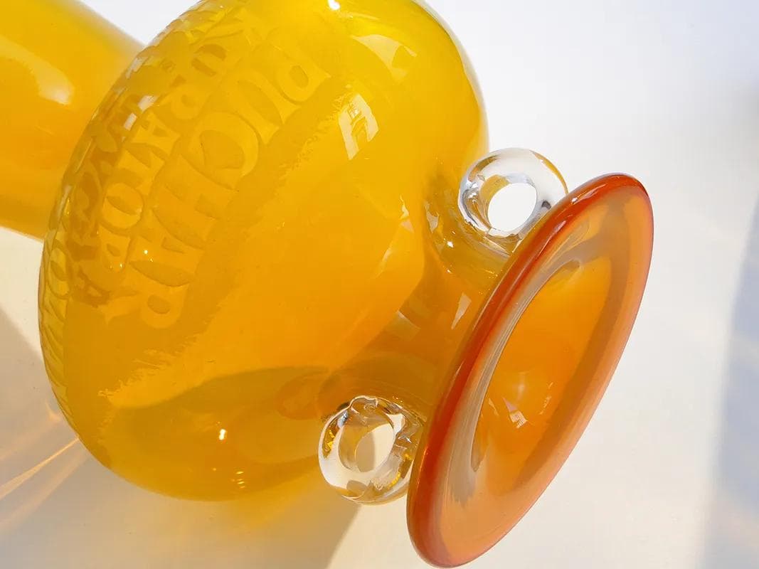 Wazon amfora, żółty, szkło, proj. K. Krawczyk, Polska, lata 70. - 34449