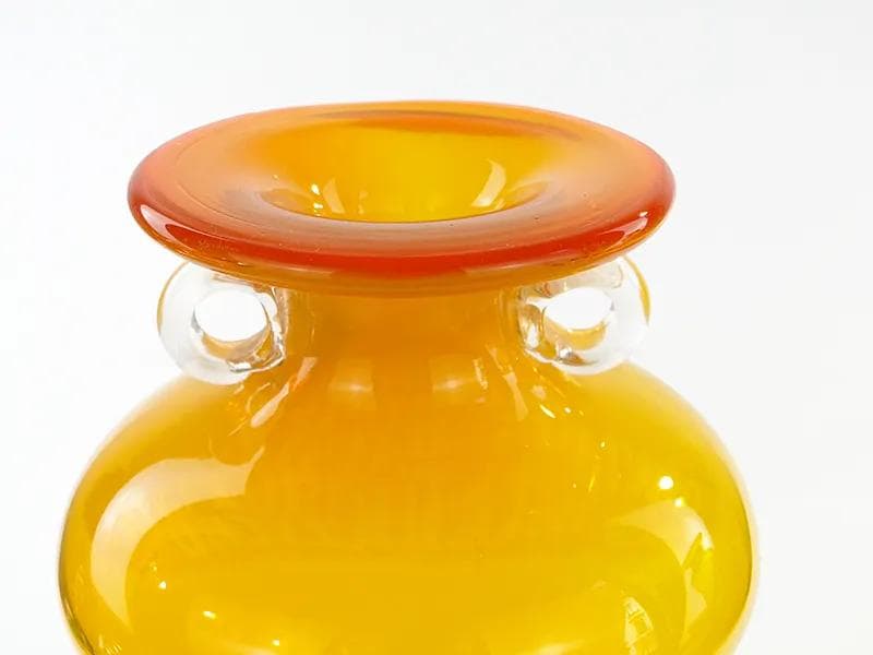 Wazon amfora, żółty, szkło, proj. K. Krawczyk, Polska, lata 70. - 34445