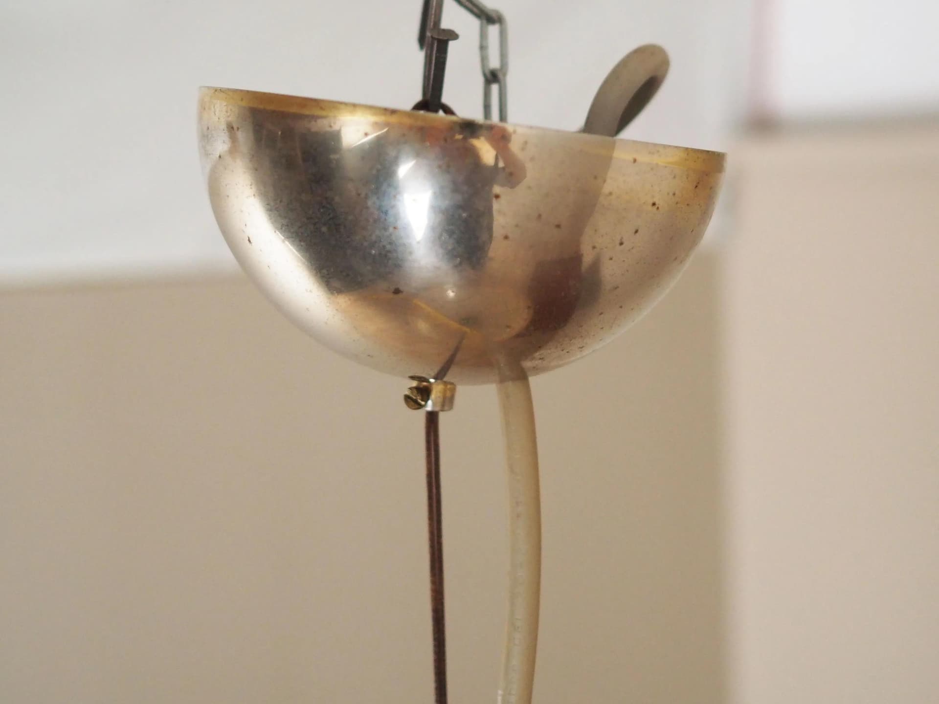 Lampa wisząca, Murano, szkło beżowy, metal srebrny, Włochy, lata 70. - 34495