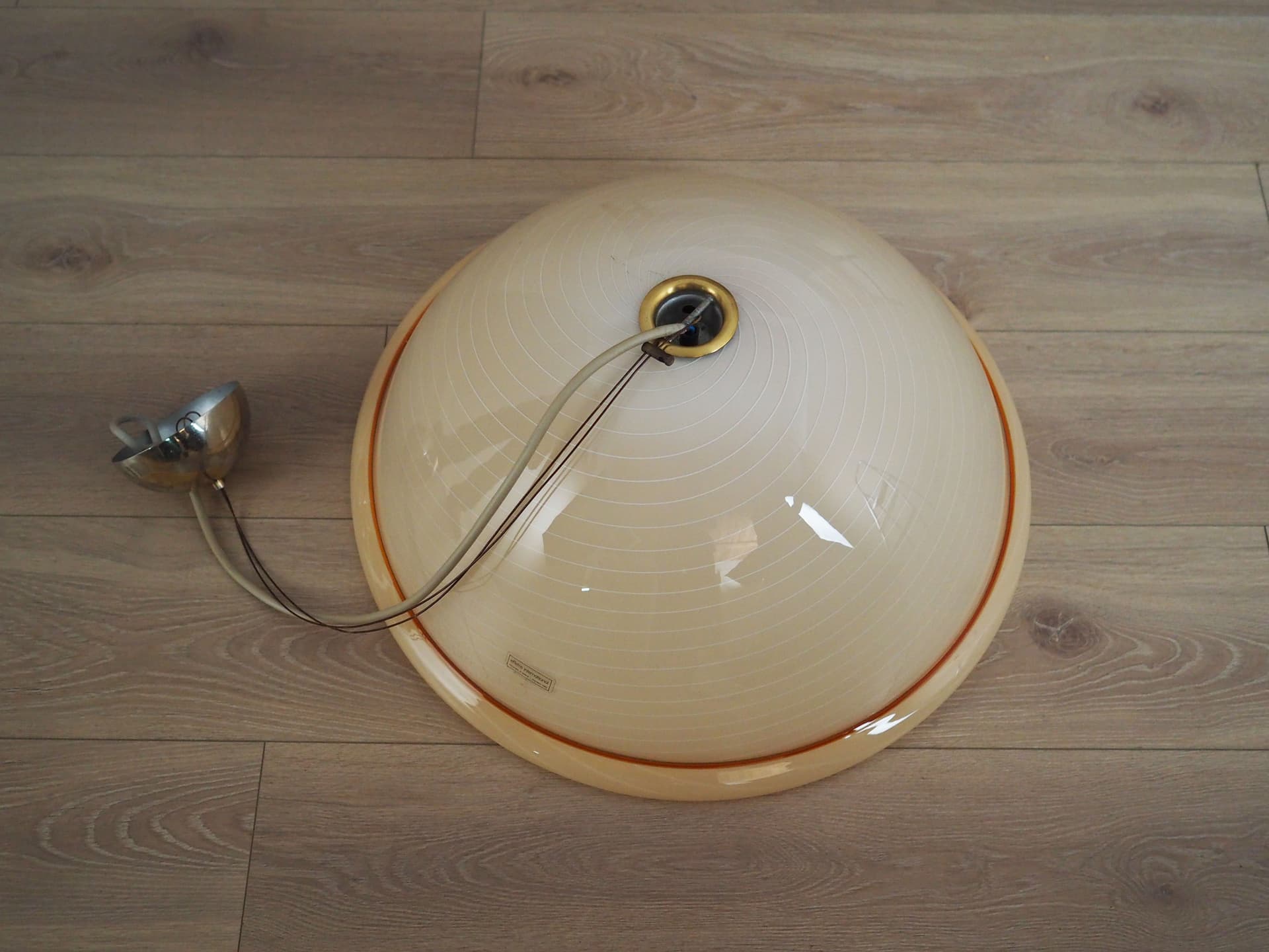 Lampa wisząca, Murano, szkło beżowy, metal srebrny, Włochy, lata 70. - 63734