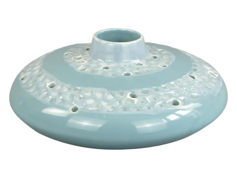 Wazon ikebana Ogródek 538, fajans szkliwiony niebieski, proj. J. Sowiński, Włocławek, Polska, lata 60.