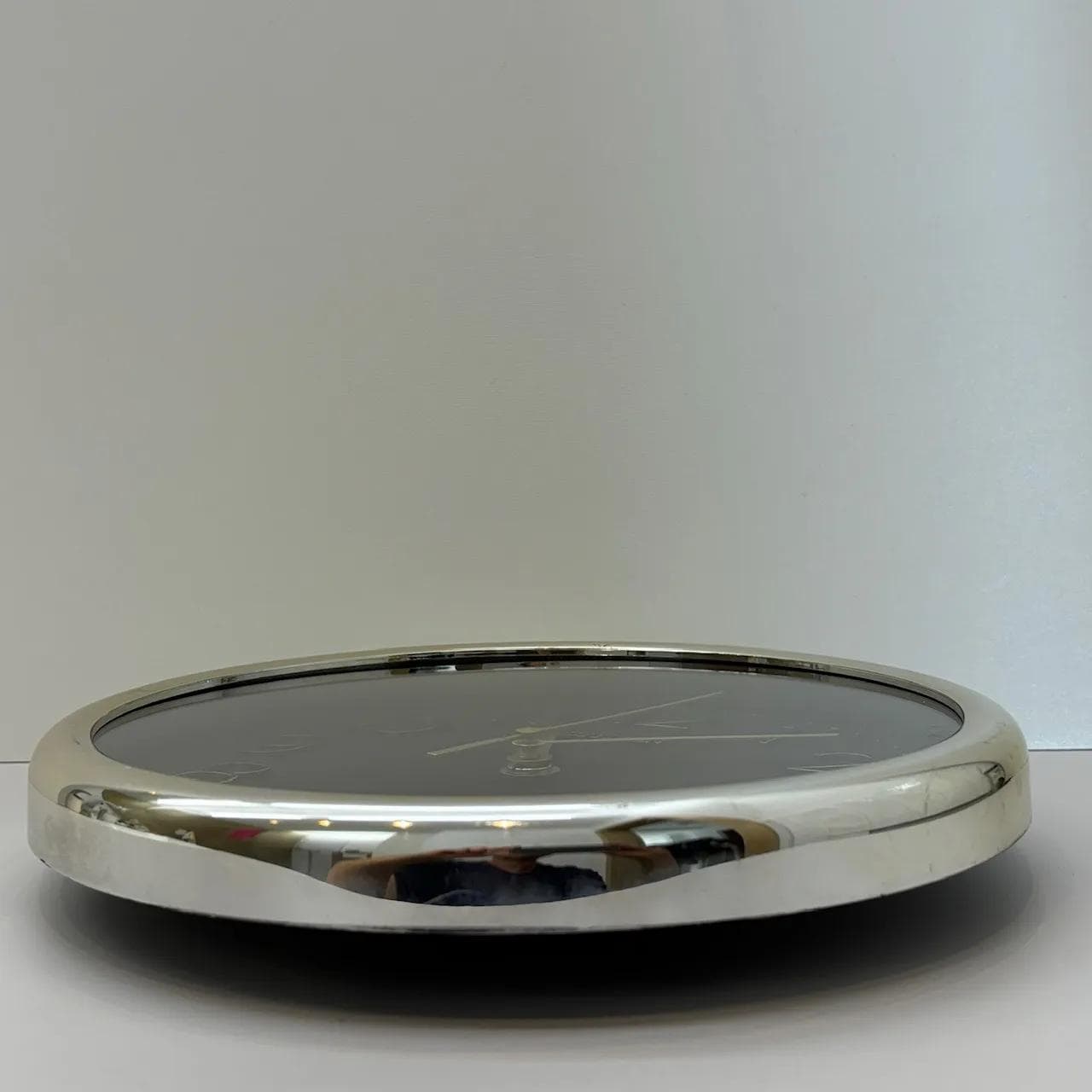 Zegar ścienny czarny, plastik złoty, szkło transparentny, Citizen, Japonia, lata 80. - 34588