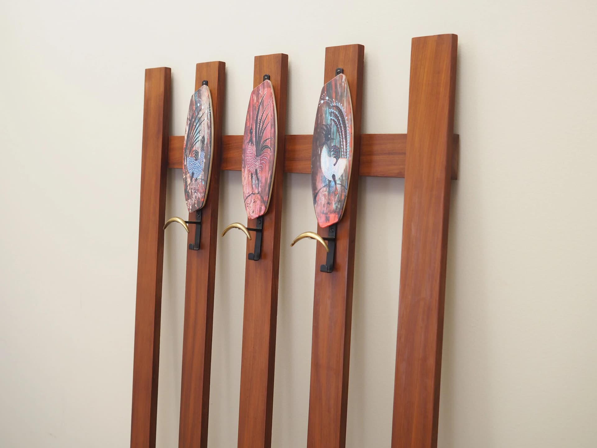 Wall-mounted rack, orange teak, Denmark, 1970s - 34948