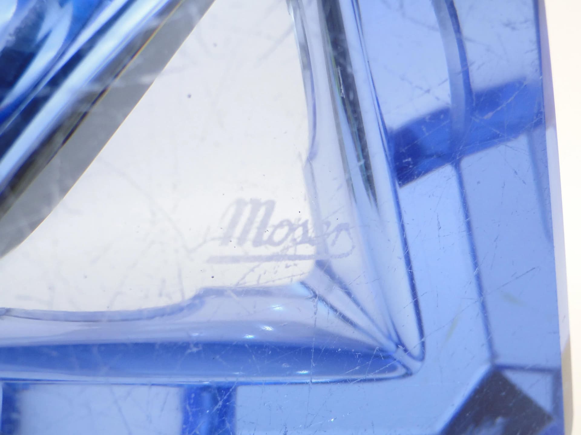 Popielniczka Art Deco, kryształ błękitny, Moser, Czechy, lata 30. - 34838