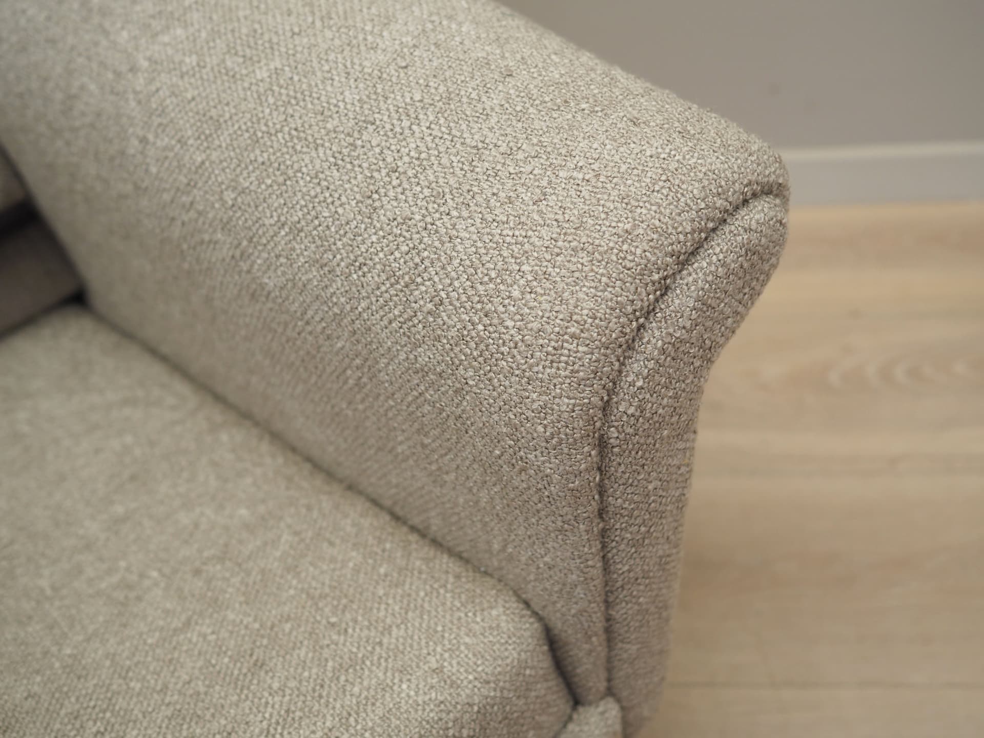 Armchair, beige boucle, teak, by A. Christiansen, Denmark, 1960s. - 63503