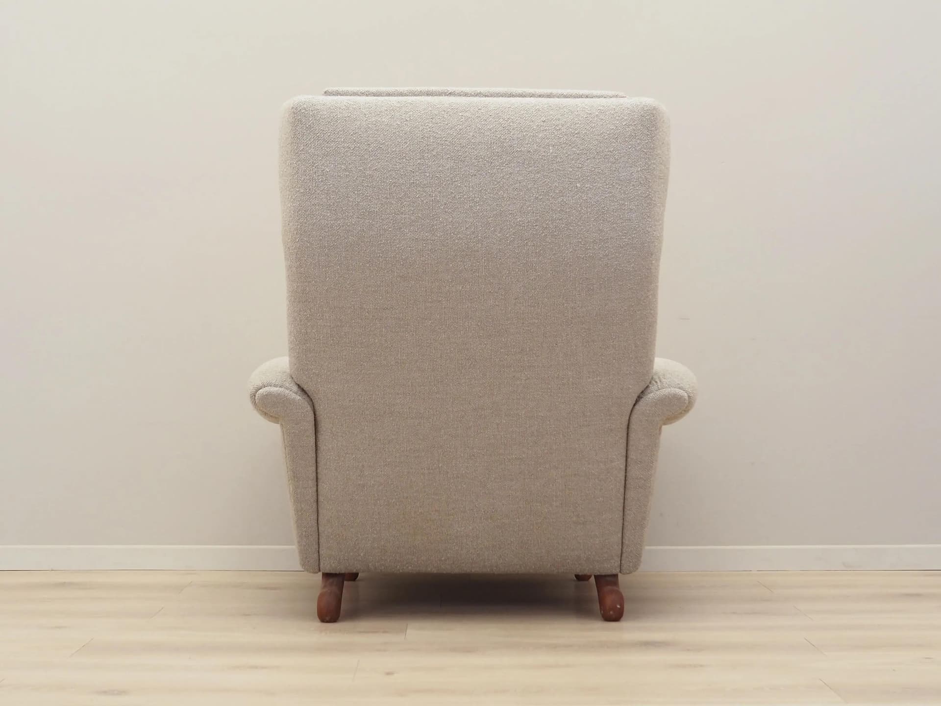 Armchair, beige boucle, teak, by A. Christiansen, Denmark, 1960s. - 34910
