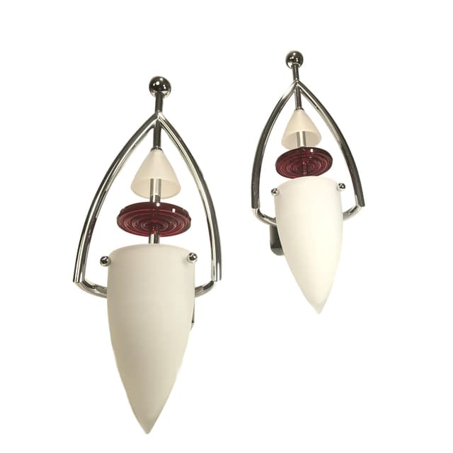 Para kinkietów postmodernistycznych, multikolor, chromowany mosiądz, szkło, Leola, Niemcy, lata 80. - WYMIARY