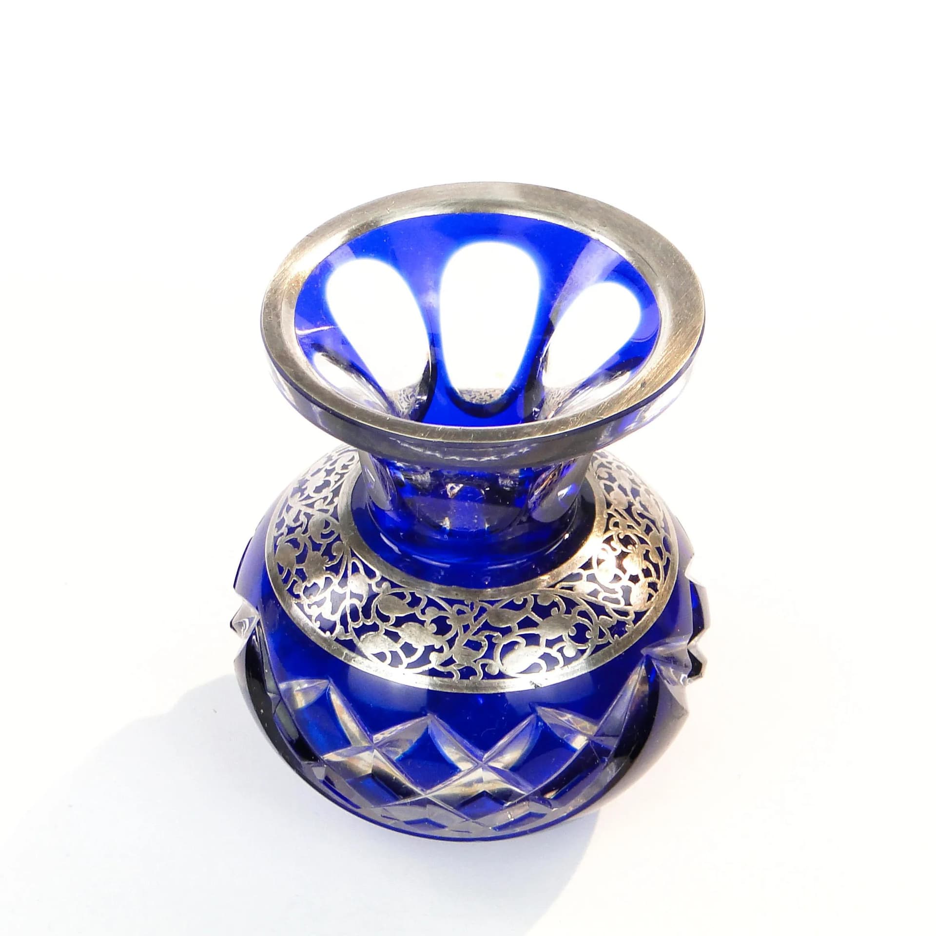 Wazon art déco, niebieski kryształ, Polska, lata 30. - 35031