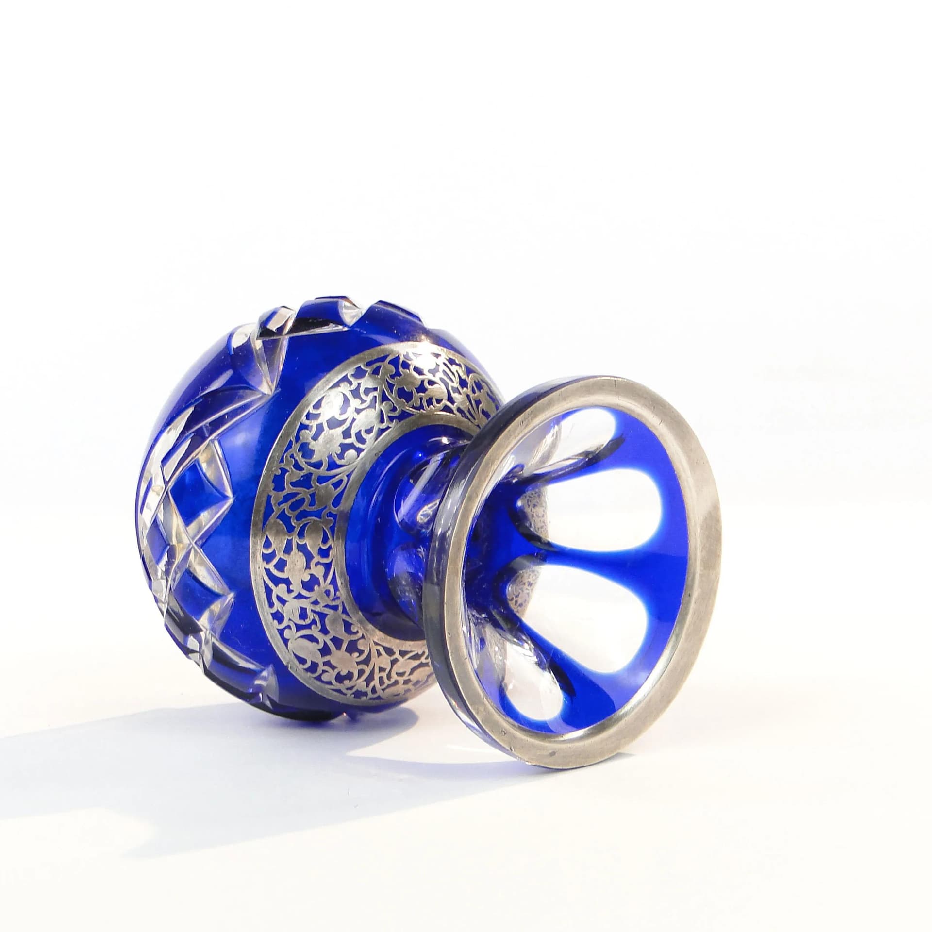 Wazon art déco, niebieski kryształ, Polska, lata 30. - 35032