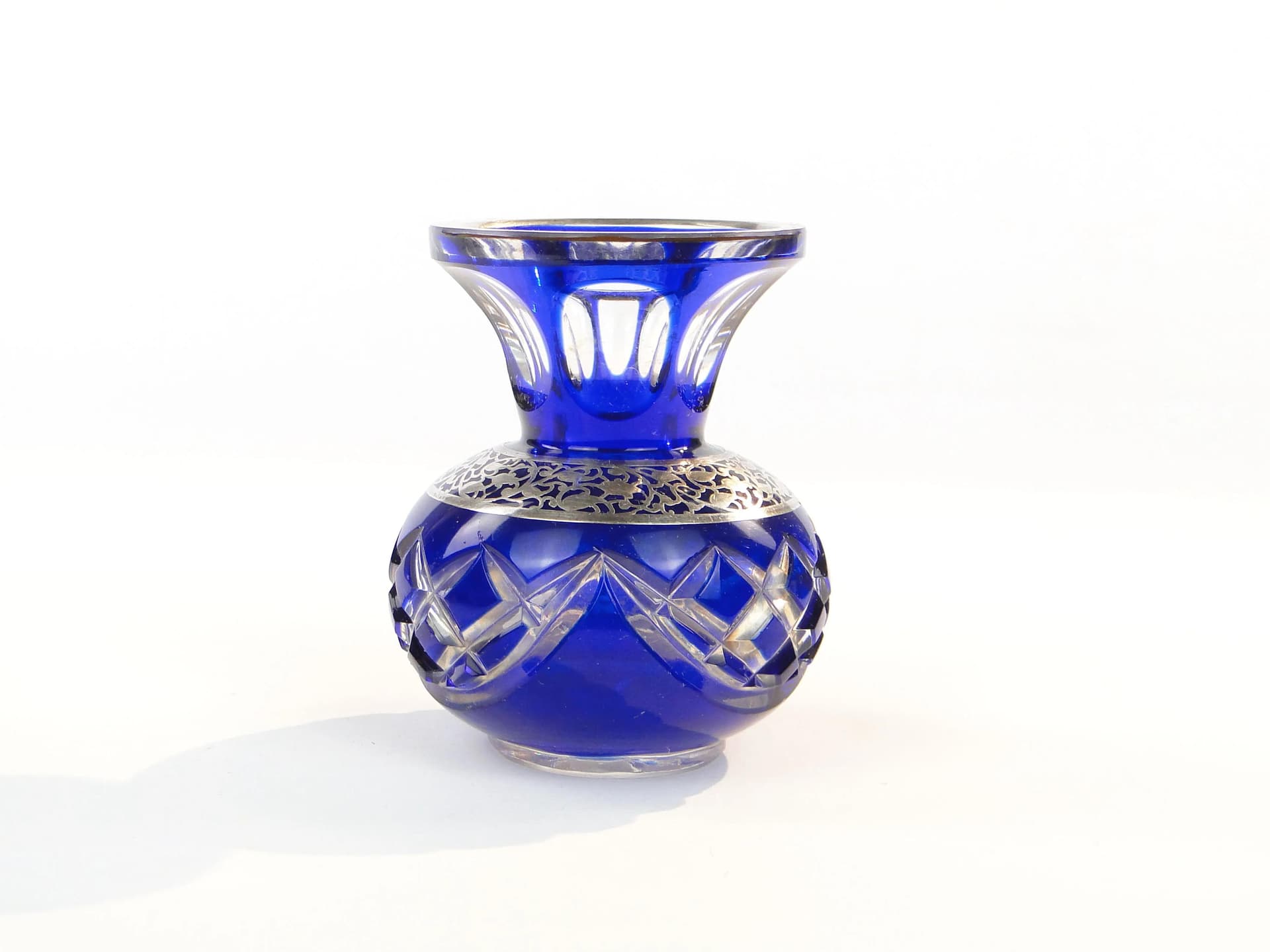 Wazon art déco, niebieski kryształ, Polska, lata 30. - 35028