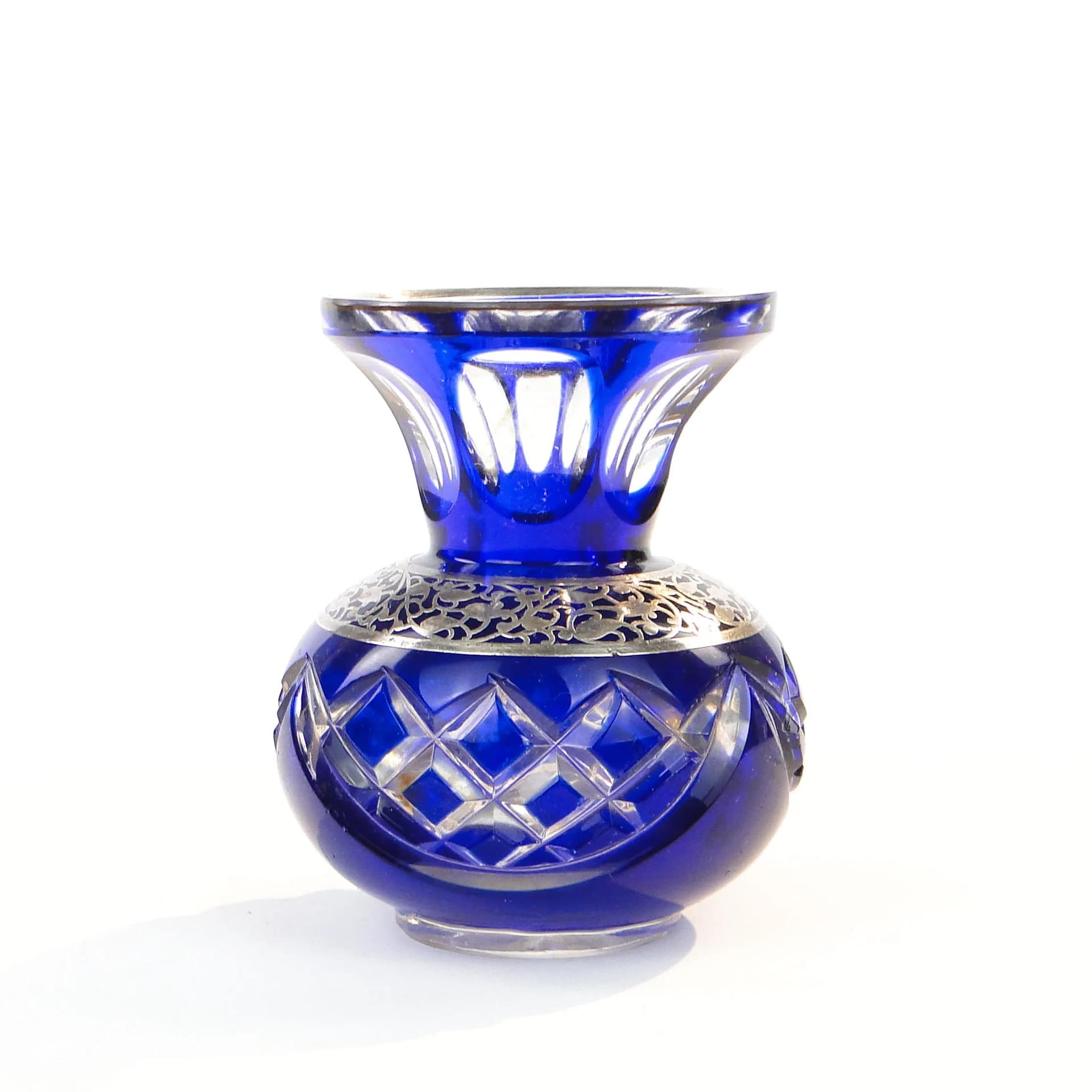 Wazon art déco, niebieski kryształ, Polska, lata 30. - 35030