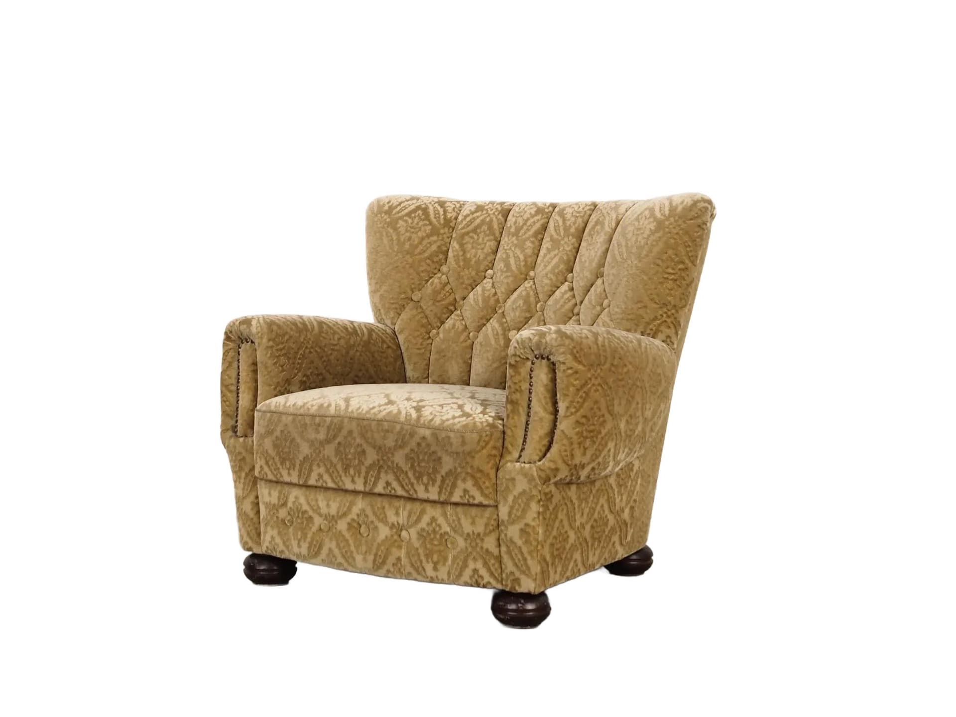 Lounge armchair, olive, velvet, Denmark, 1960s.