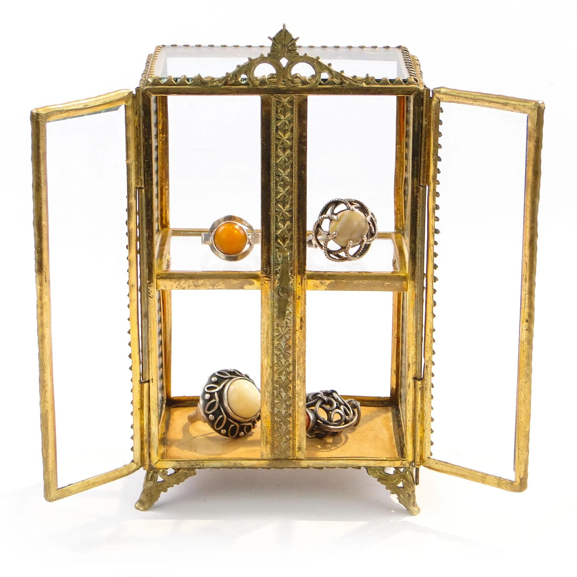 Szafka na biżuterię, kryształ transparentny, brąz złocony, Austria, XIX w. - 34998