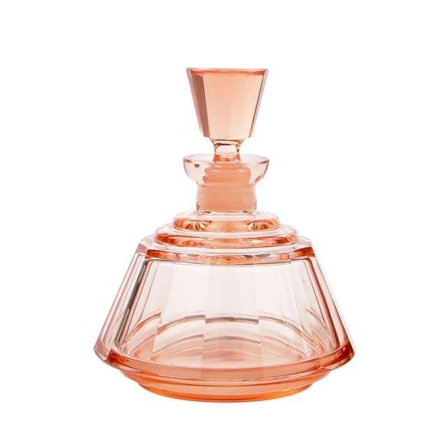 Flakon Art Deco, szkło kryształowe różowy, Czechy, lata 30. - WYMIARY