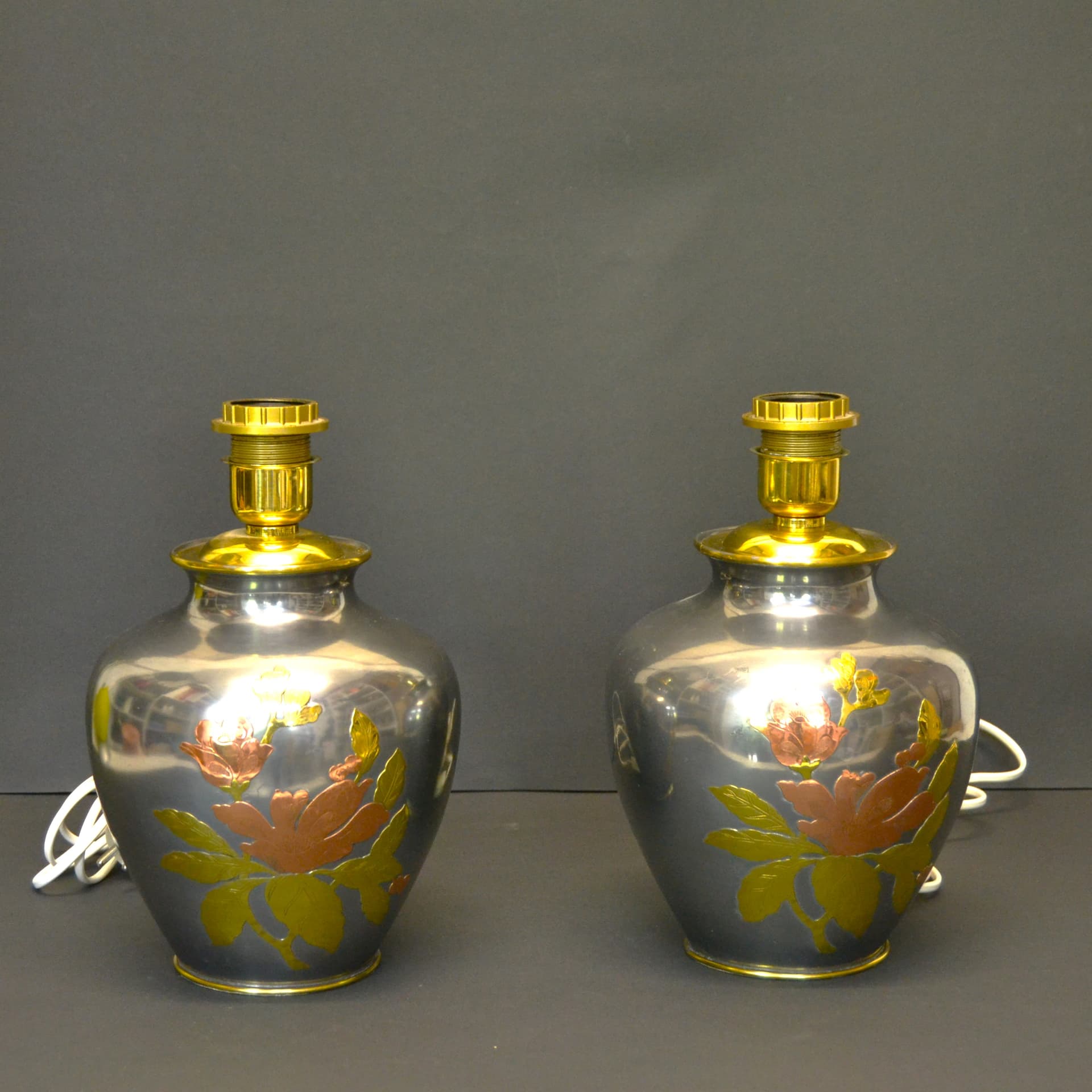 Para lamp stołowych, metal szary, lata 70. - 247