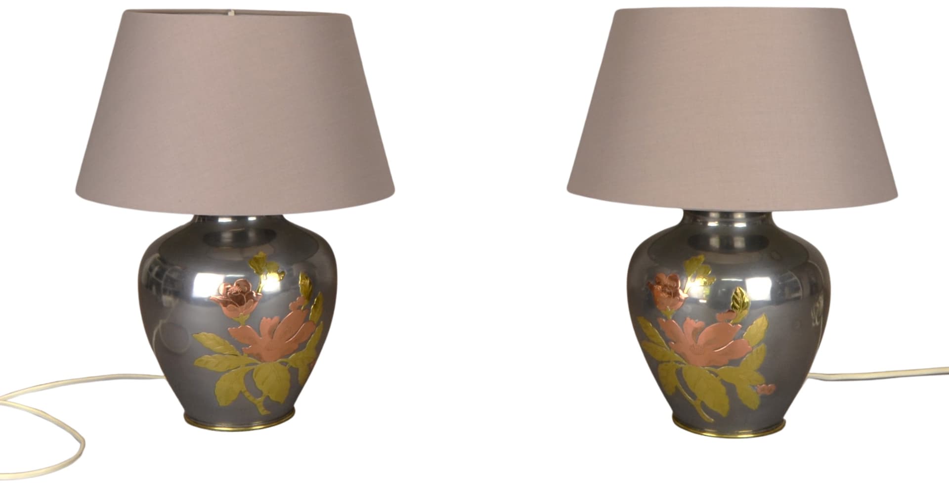 Para lamp stołowych, metal szary, lata 70.