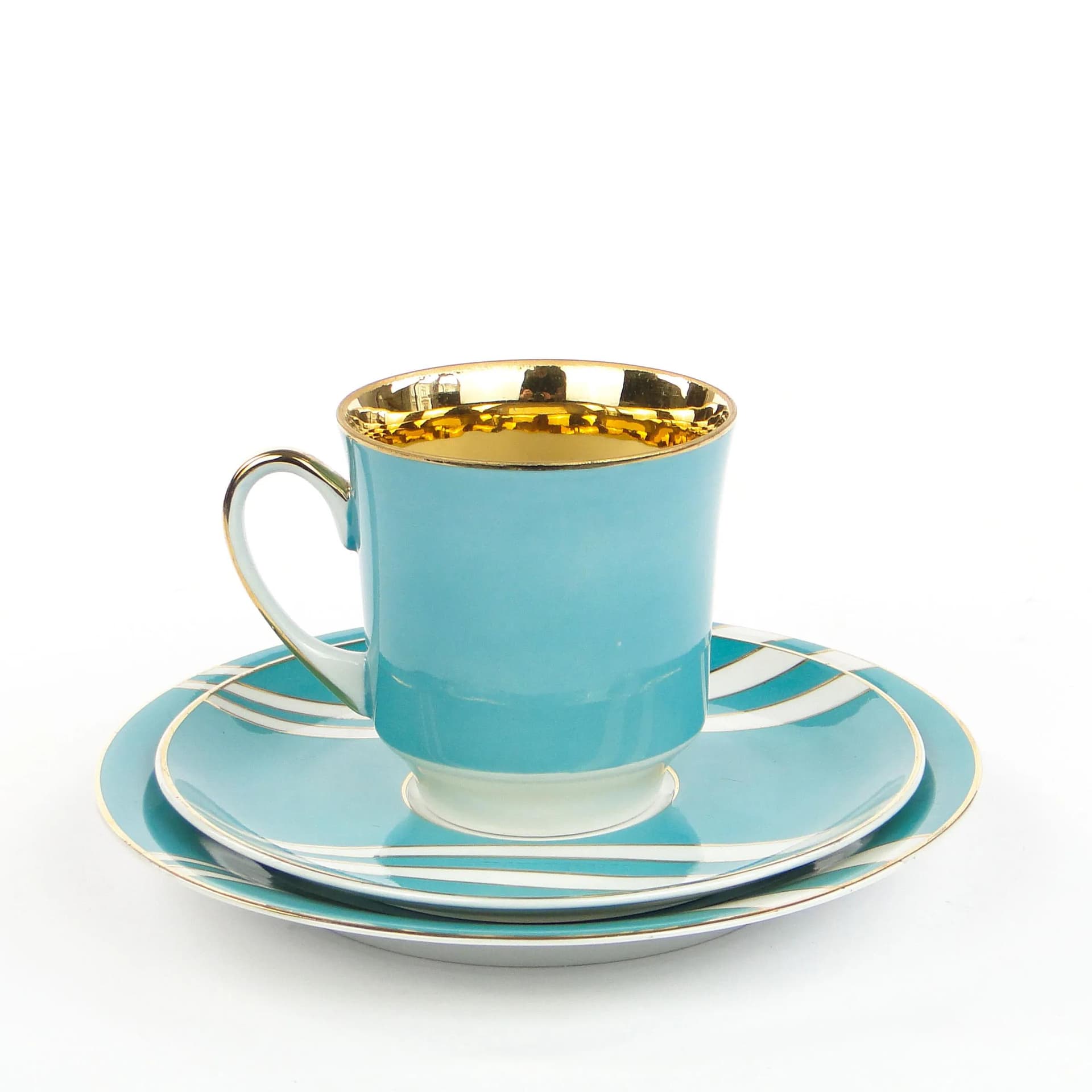 Zestaw śniadaniowy June, porcelana turkusowa, proj. W. Potacki, Ćmielów, Polska, lata 60. - 35421
