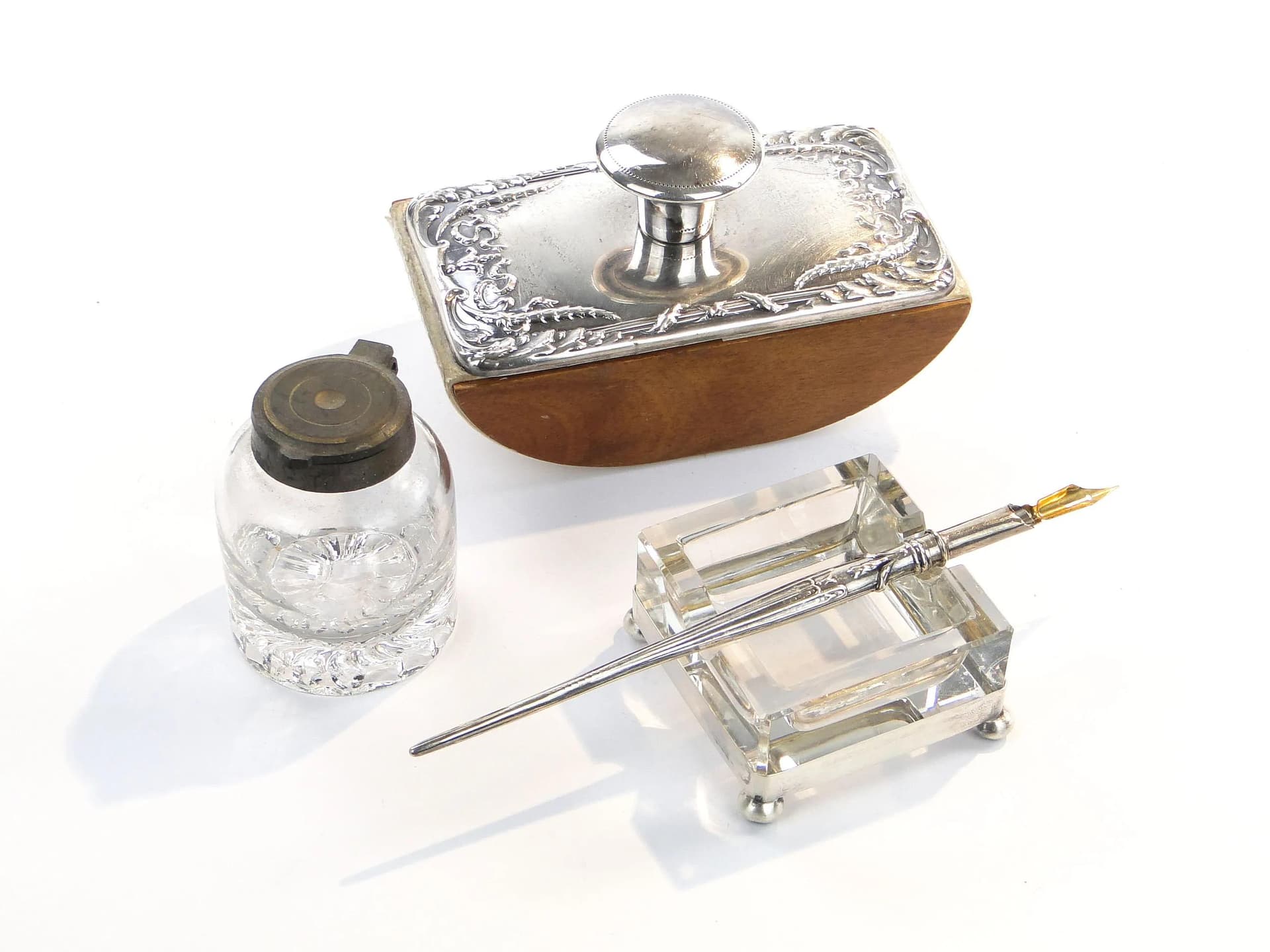 Pen Stand, Art Deco, transparent crystal glass, silver, Germany, early 20th c. - 35390