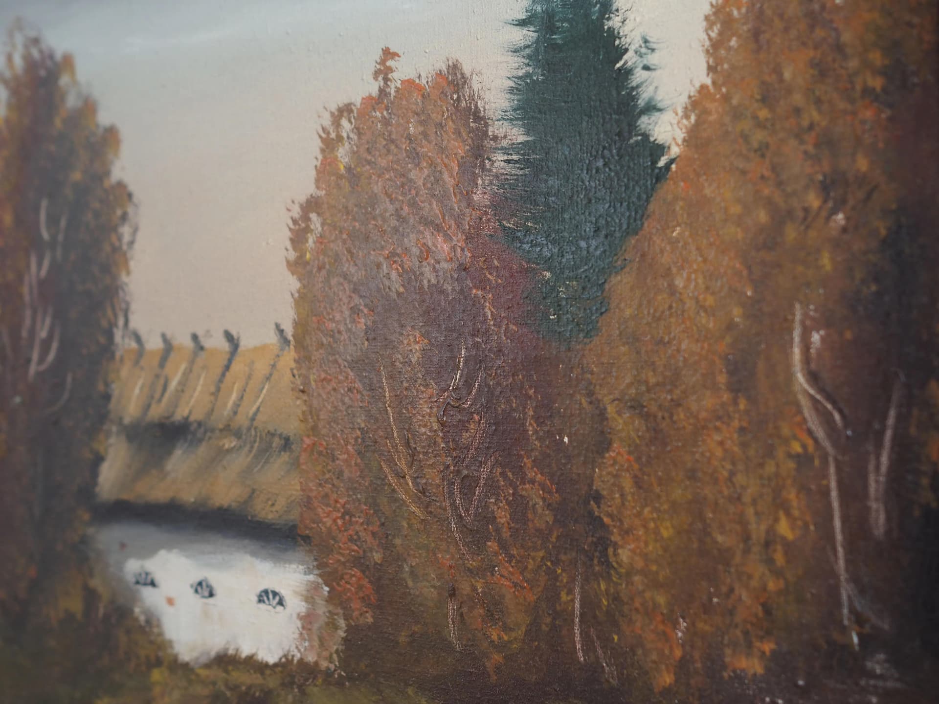 Obraz olejny, brązowy ciemny, drewno, Szwecja, lata 70. - 35487