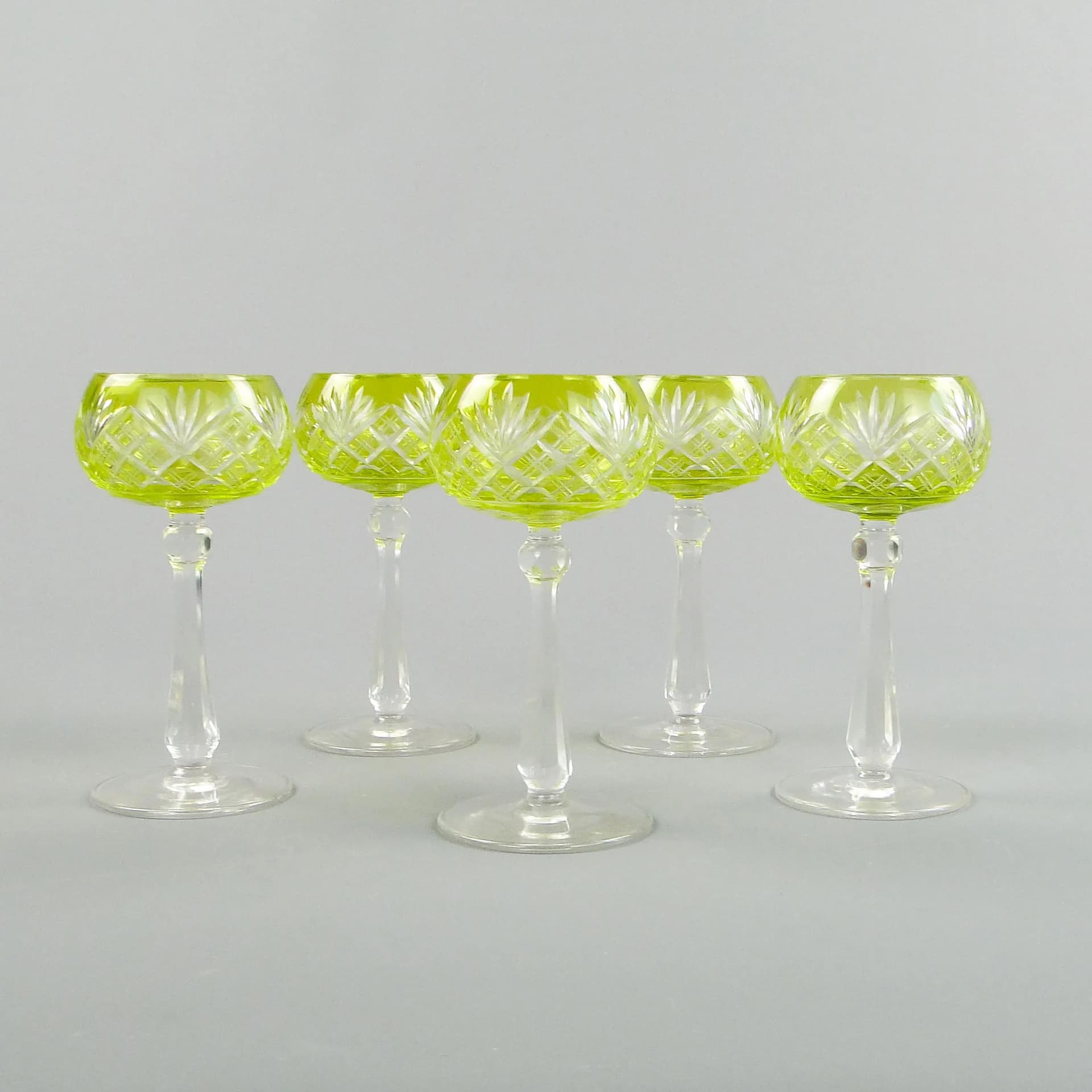 Komplet kielichów, Art déco, turkusowy kryształ, huta Józefina, Polska, lata 20. - 35349