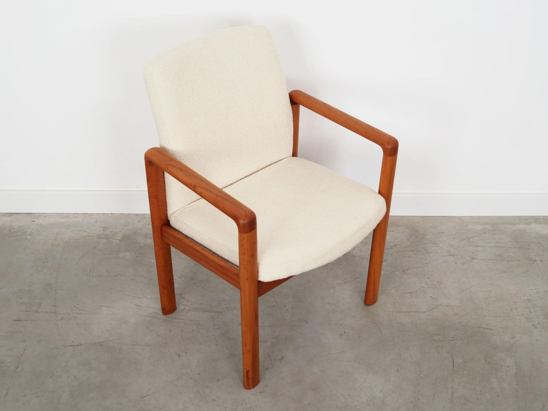 Armchair, teak beige boucle, Denmark, 1970s - 35446