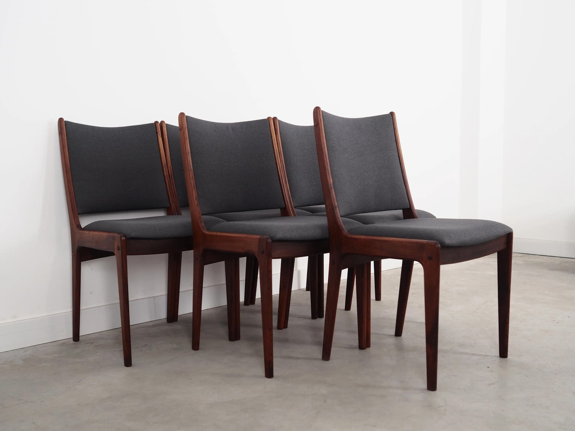 Set of six dining chairs, rosewood, grey fabric, by J. Andersen, Denmark, 1960s - 35649